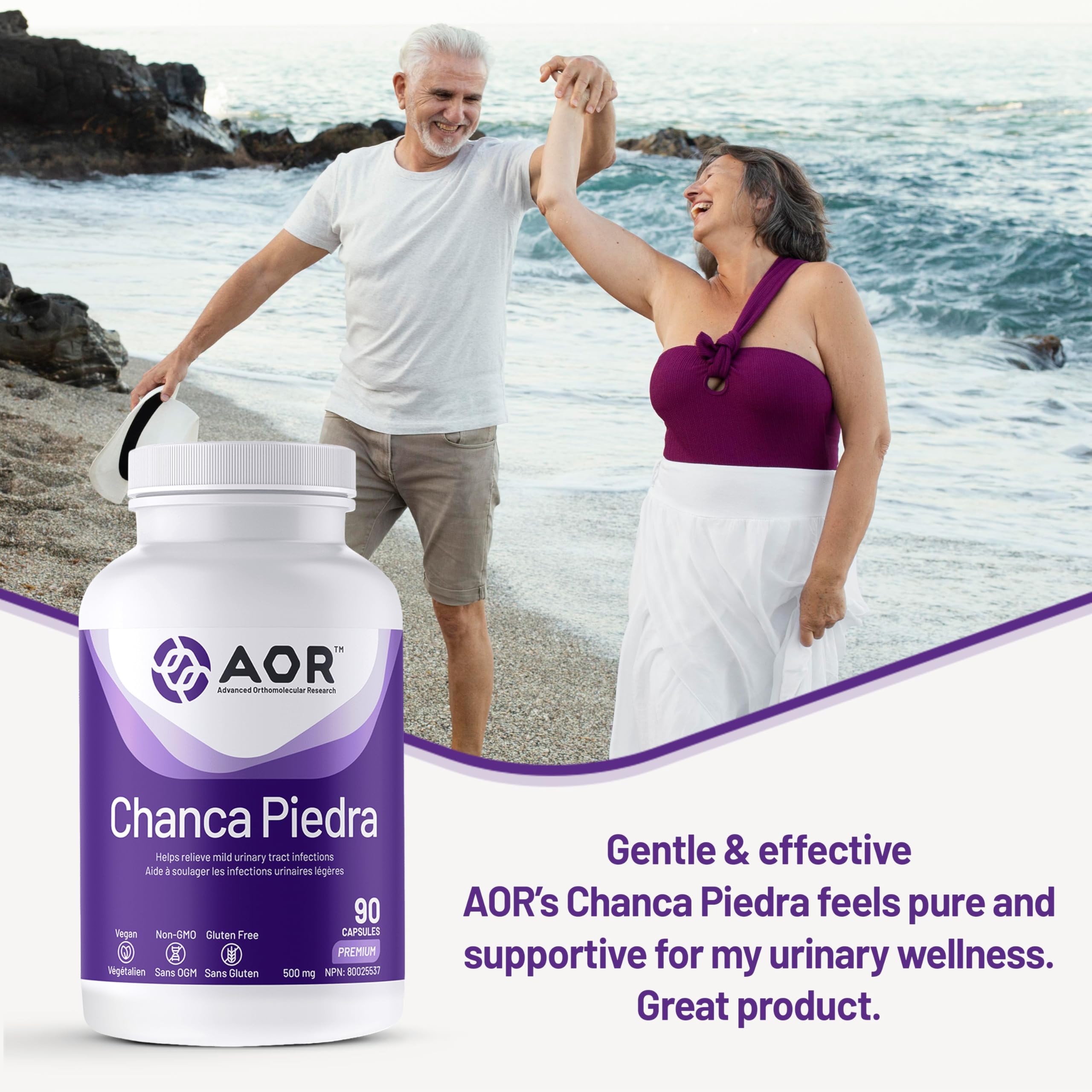AOR Chanca Piedra 500mg, 90 capsules végétaliennes, 90 jours d'approvisionnement, complément végétal pour la santé des reins, des voies urinaires et de la vésicule biliaire, favorise l'équilibre naturel, soutient la fonction rénale et urinaire, sans OGM