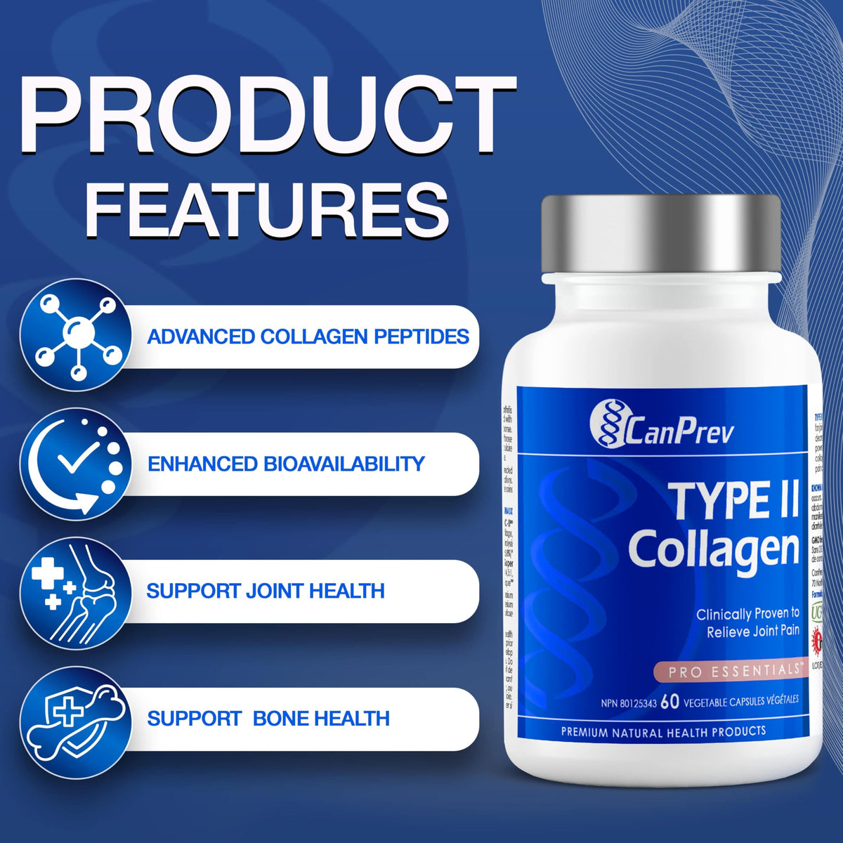CanPrev Type 2 Collagen Capsules, Gluten Free, 60 Capsules, 60-Day Supply