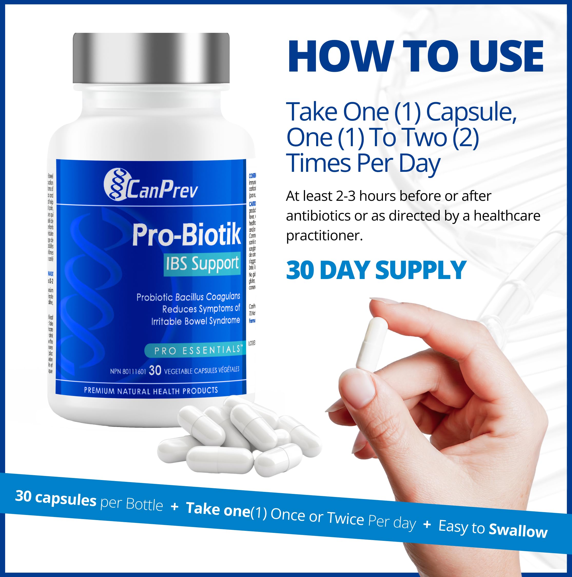 CanPrev Pro-Biotik IBS Support, 30 V-Caps 30-Day Supply - Women and Men Probiotic - 2 Billion Active Cells for Digestive Support - Comfortable Digestion & Balanced Gut Flora - Bloating and Gas Relief