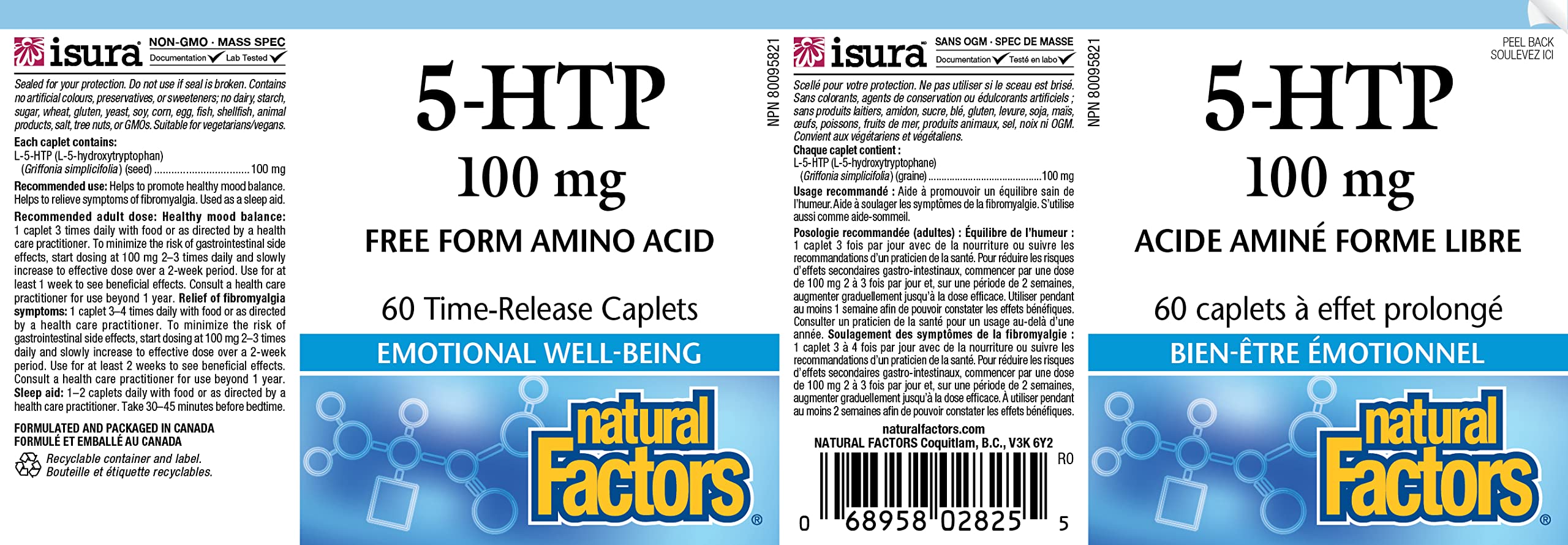 Natural Factors, 5-HTP 100 mg | Promotes a Calm Relaxed Mood, Positive Outlook | Non-GMO, Enhances Production of Serotonin (60 Time Release Caplets)