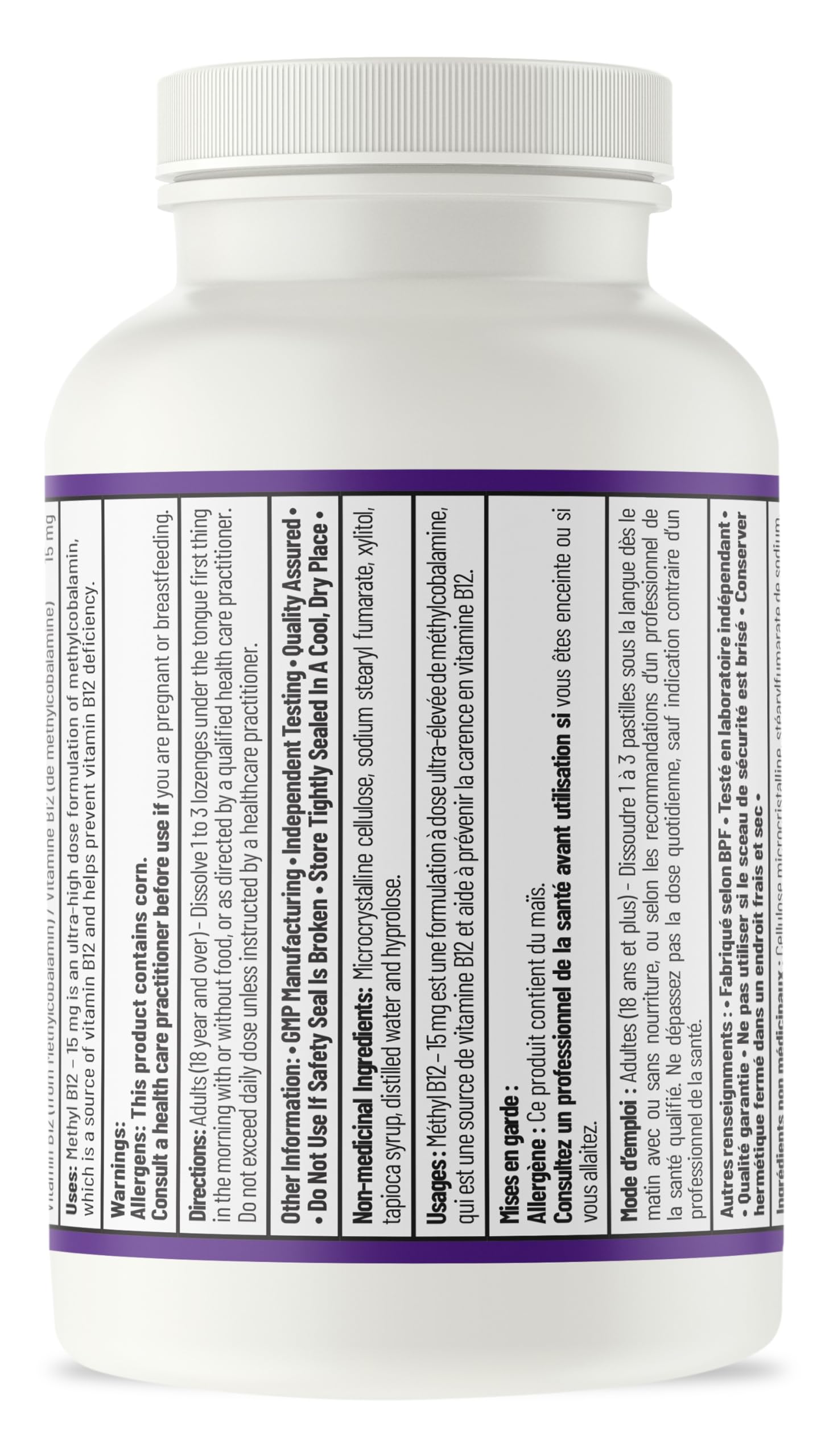 AOR - Méthyl B12, 60 pastilles - Vitamine B12 Méthylcobalamine - Complément favorisant la santé nerveuse - Supplément végétalien de B12 - Aide à prévenir la carence en vitamine B12 - Capsules de B12 méthylée