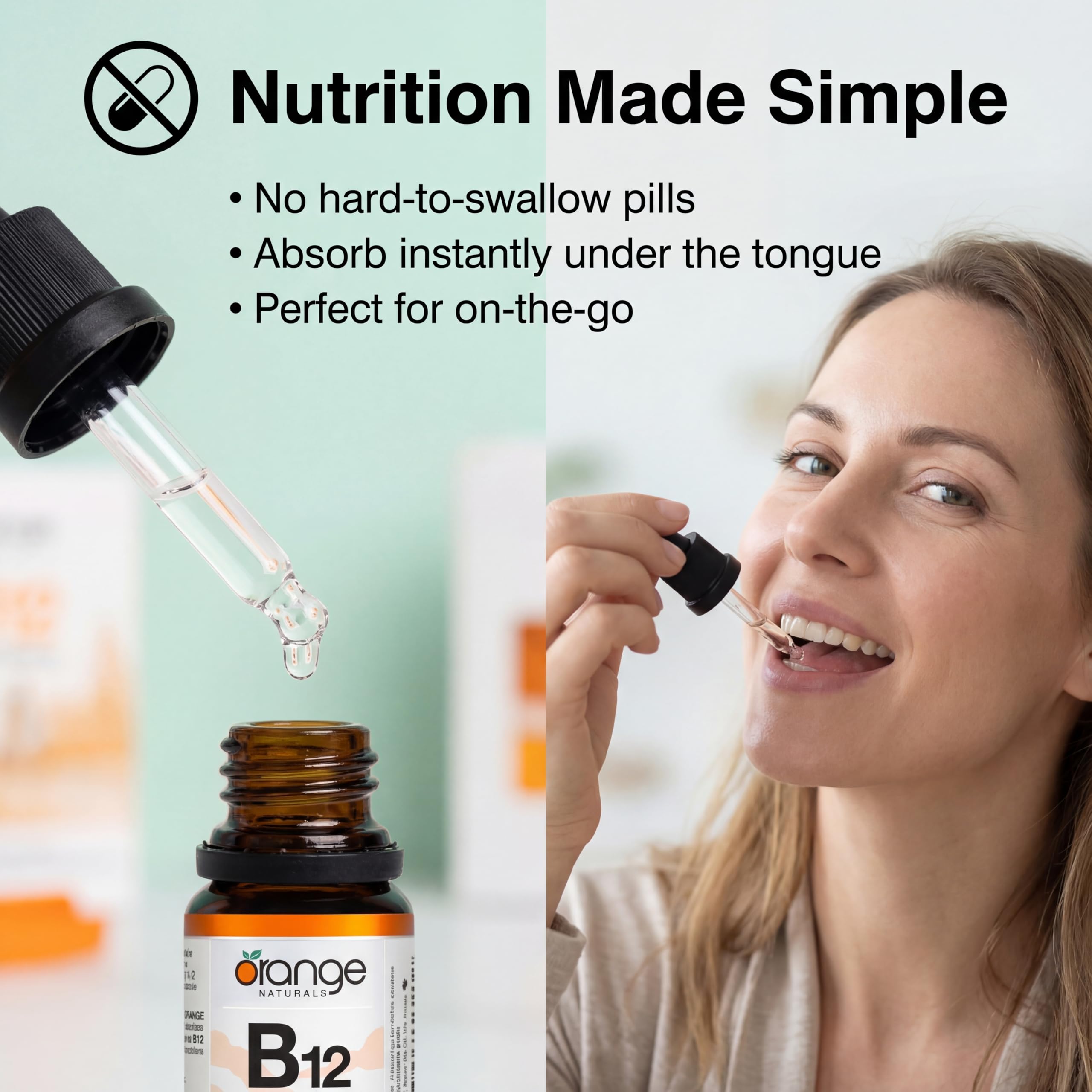 Orange Naturals Vitamin B-12 Liquid Drops 500mcg 15 ml 300-Day Supply - Methylcobalamin Supports Metabolism & Immune Function Vegan Blueberry Flavour