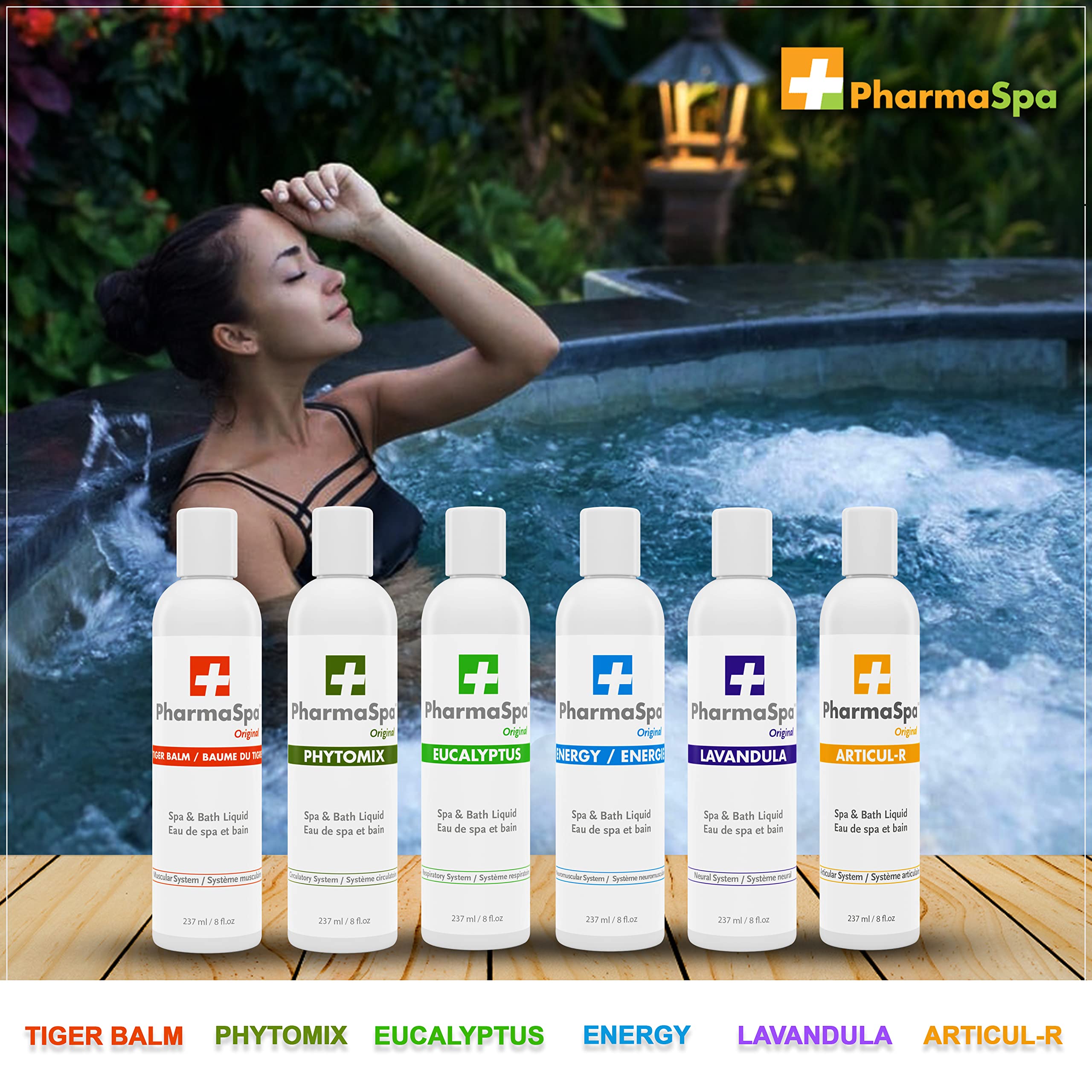 Pharmaspa Original : Liquide pour spa et bain avec extraits entièrement naturels – 237 ml/8 fl oz – Liquide d'aromathérapie pour spa – Sans gluten, sans parabènes, sans cruauté