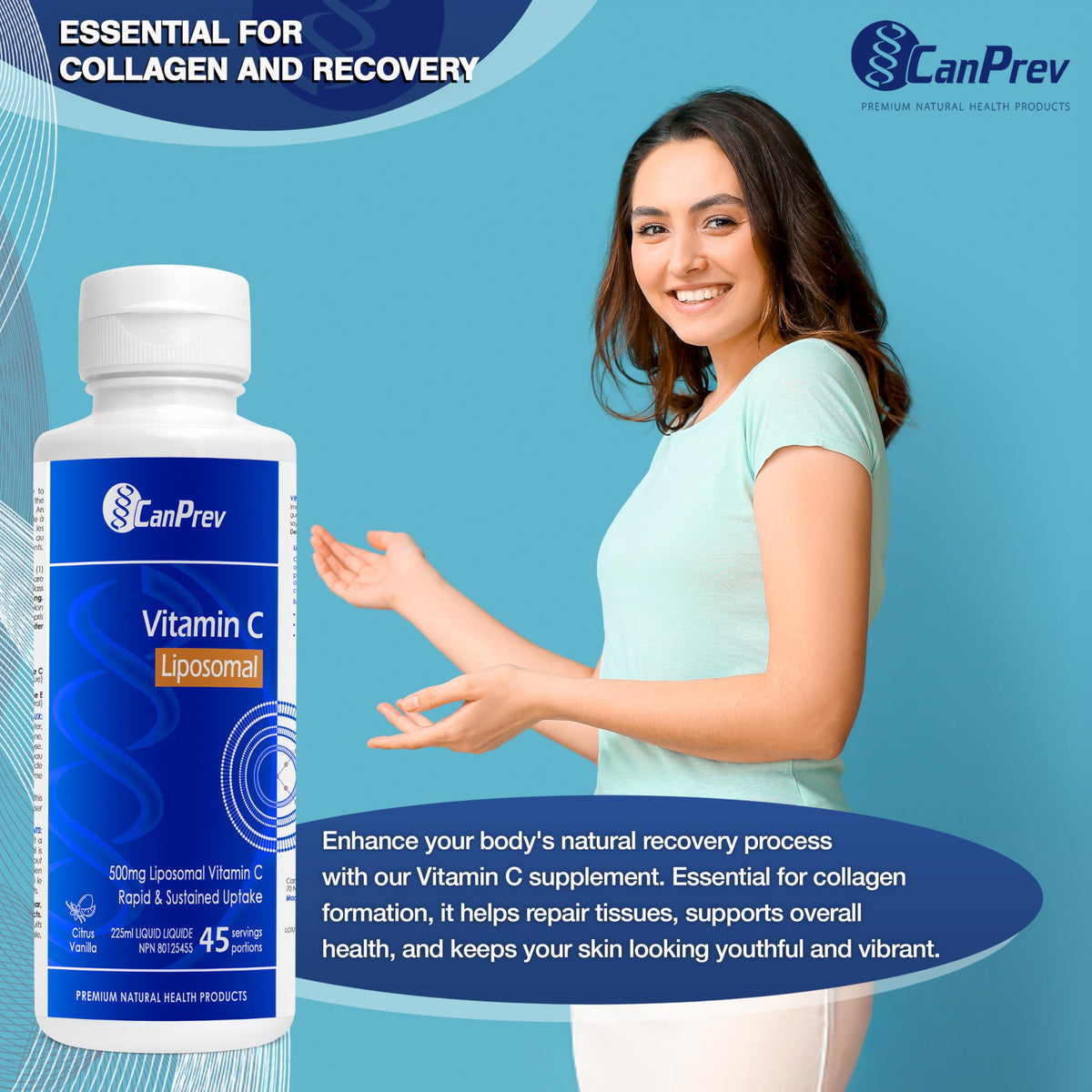CanPrev Liposomal Vitamin C, Collagen Support, Citrus, 225ml, 45 Day Supply
