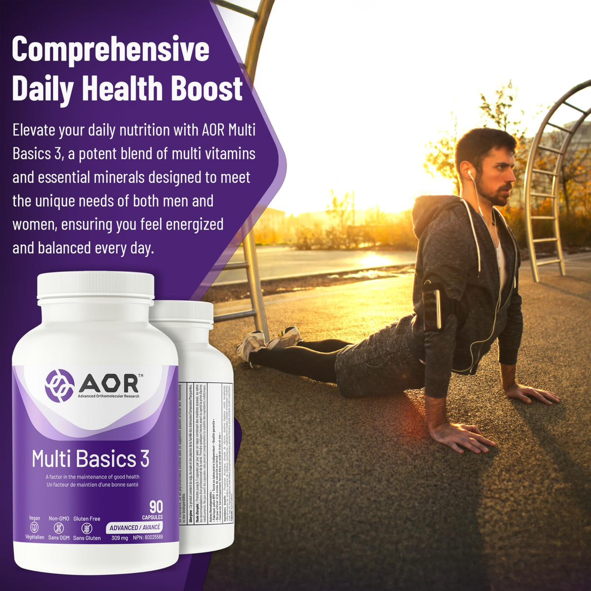 AOR Multi Basics 3 Adult Multivitamin, B Complex, Vitamin K2, 90 Capsules
