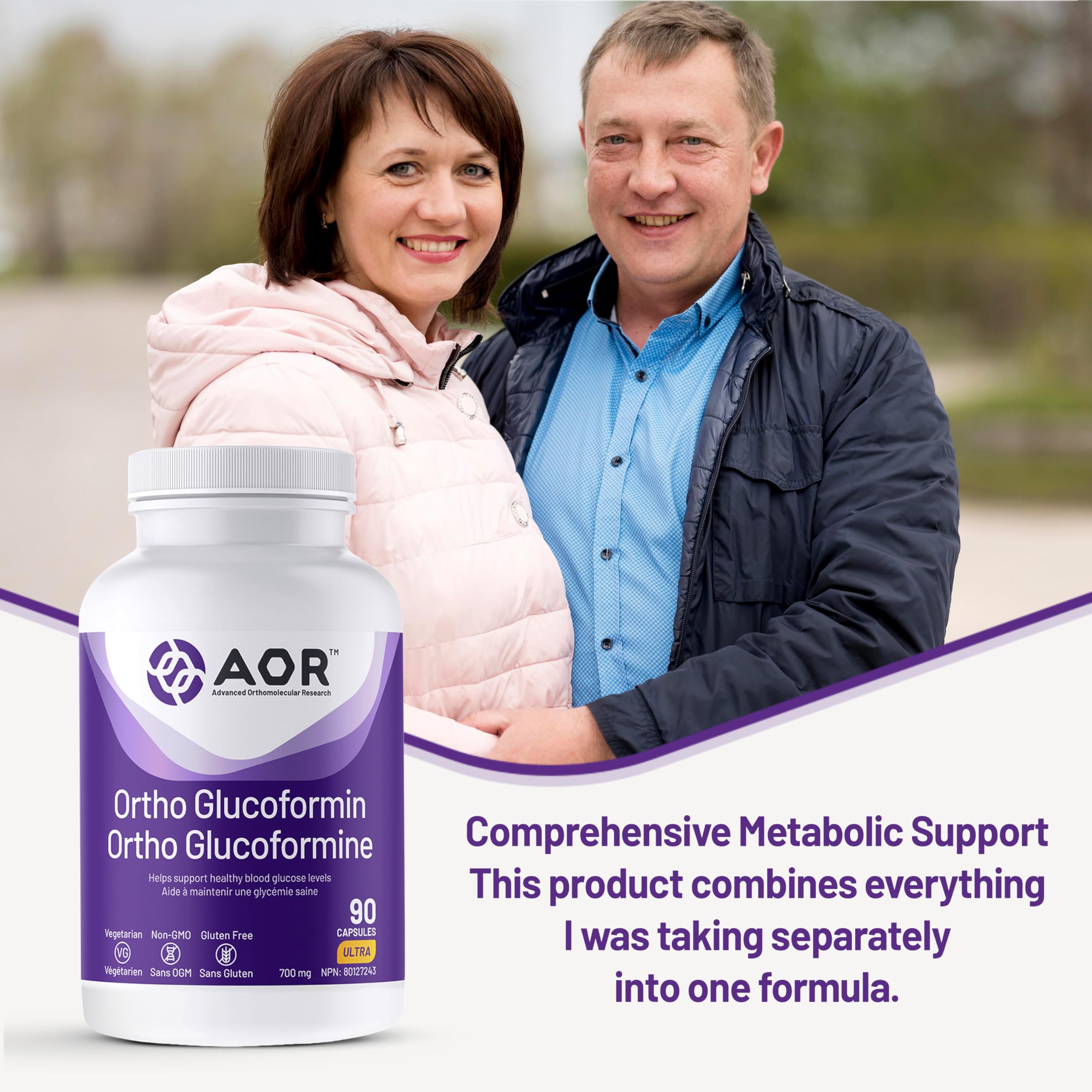 AOR - Ortho Glucoformin 700mg 90 Capsules 30-Day Supply - Helps Support Healthy Blood Glucose Levels and Cardiovascular Health - Vegetarian, Non-GMO and Gluten-Free