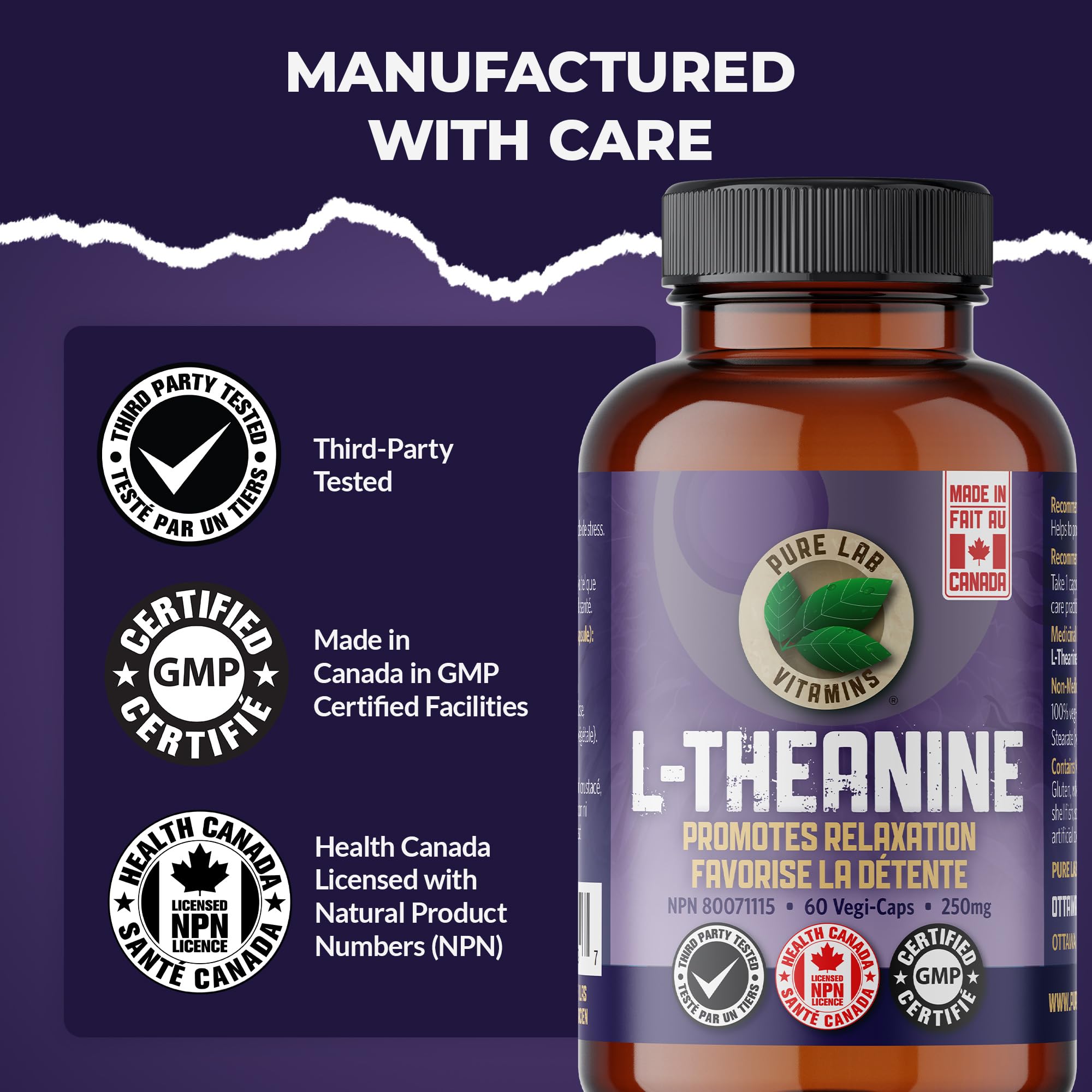 Pure Lab Vitamins L-Théanine 250 mg – Favorise la relaxation