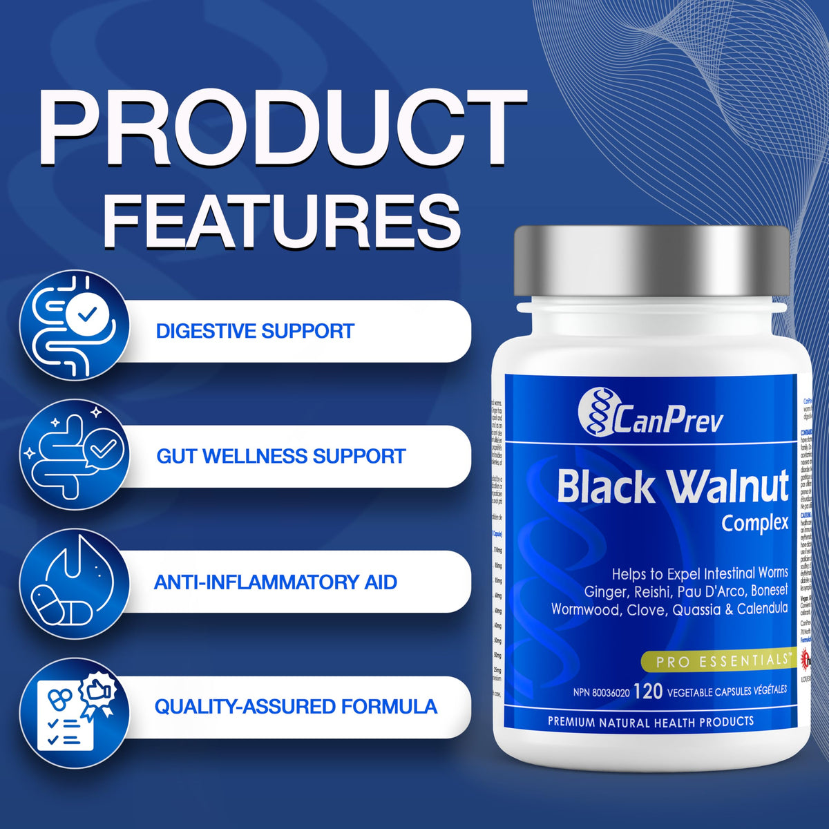 CanPrev Black Walnut Complex Capsules, Digestive Support, 120 Capsules