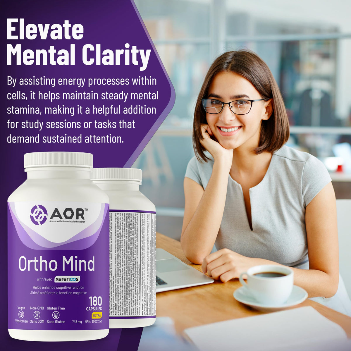 AOR Ortho Mind, Citicoline 500 mg, Acetyl L Carnitine, Bacopa, 180 Capsules