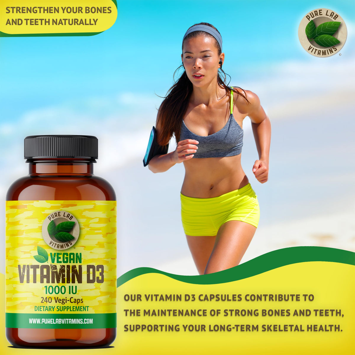 Pure Lab Vitamins Vitamin D3 1000 IU - 240 Vegi-Caps
