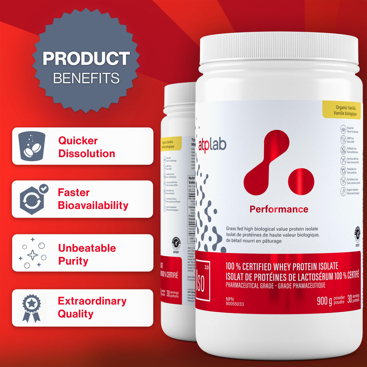 atplab ISO Grass-Fed Whey Isolate Protein Powder, Sugar-Free, Vanilla, 900g