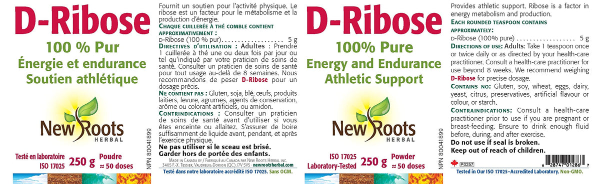 New Roots Herbal D Ribose Powder, No Fillers, Natural, 250 g, 50 Servings