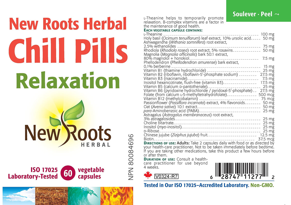 New Roots Herbal Chill Pills, Ashwagandha, B Complex, 60 Capsules