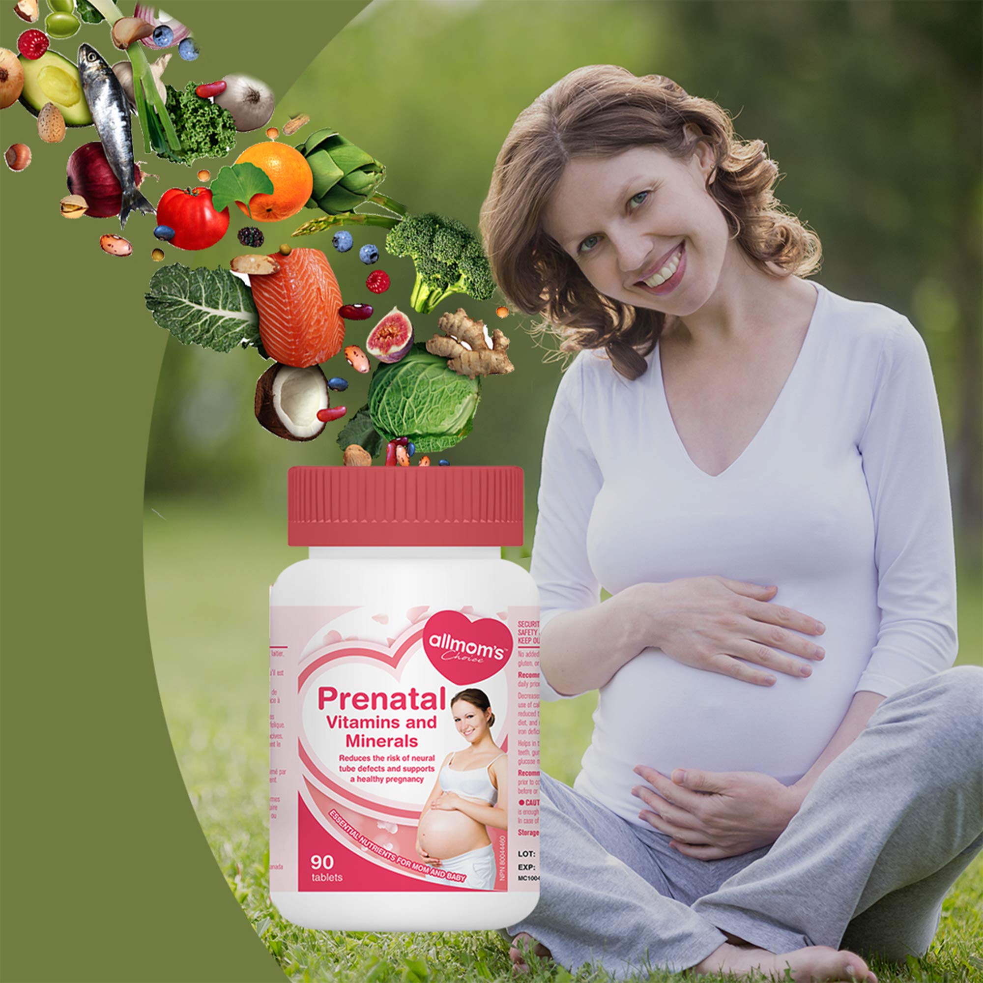 Vitamines prénatales avec 1000mcg de folate (acide folique), vous prépare à la conception et à la grossesse, 23 vitamines et minéraux, incluant fer, calcium, vitamine D, biotine – Approvisionnement de 90 jours - Allmom's Choice