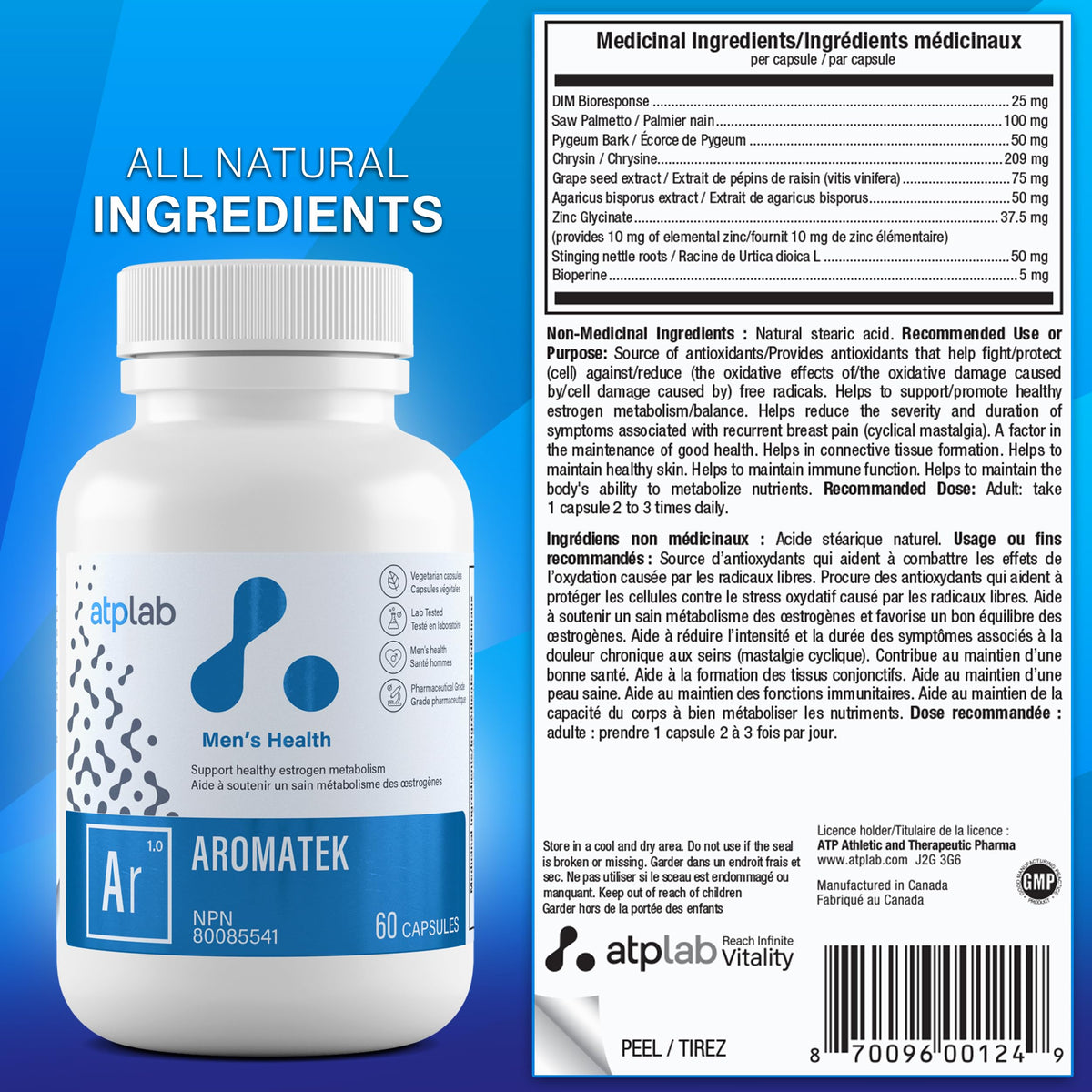 atplab Aromatek Men's Health Supplement, Zinc, 60 Capsules, 30-Day Supply