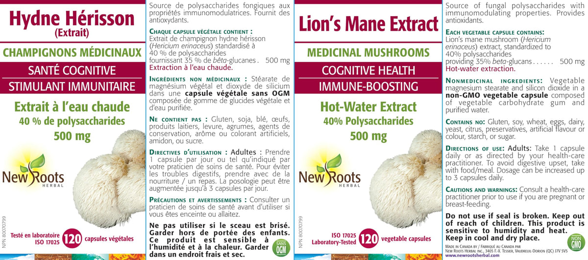 New Roots Herbal Lion's Mane Extract, 120 Capsules, 120-Day Supply