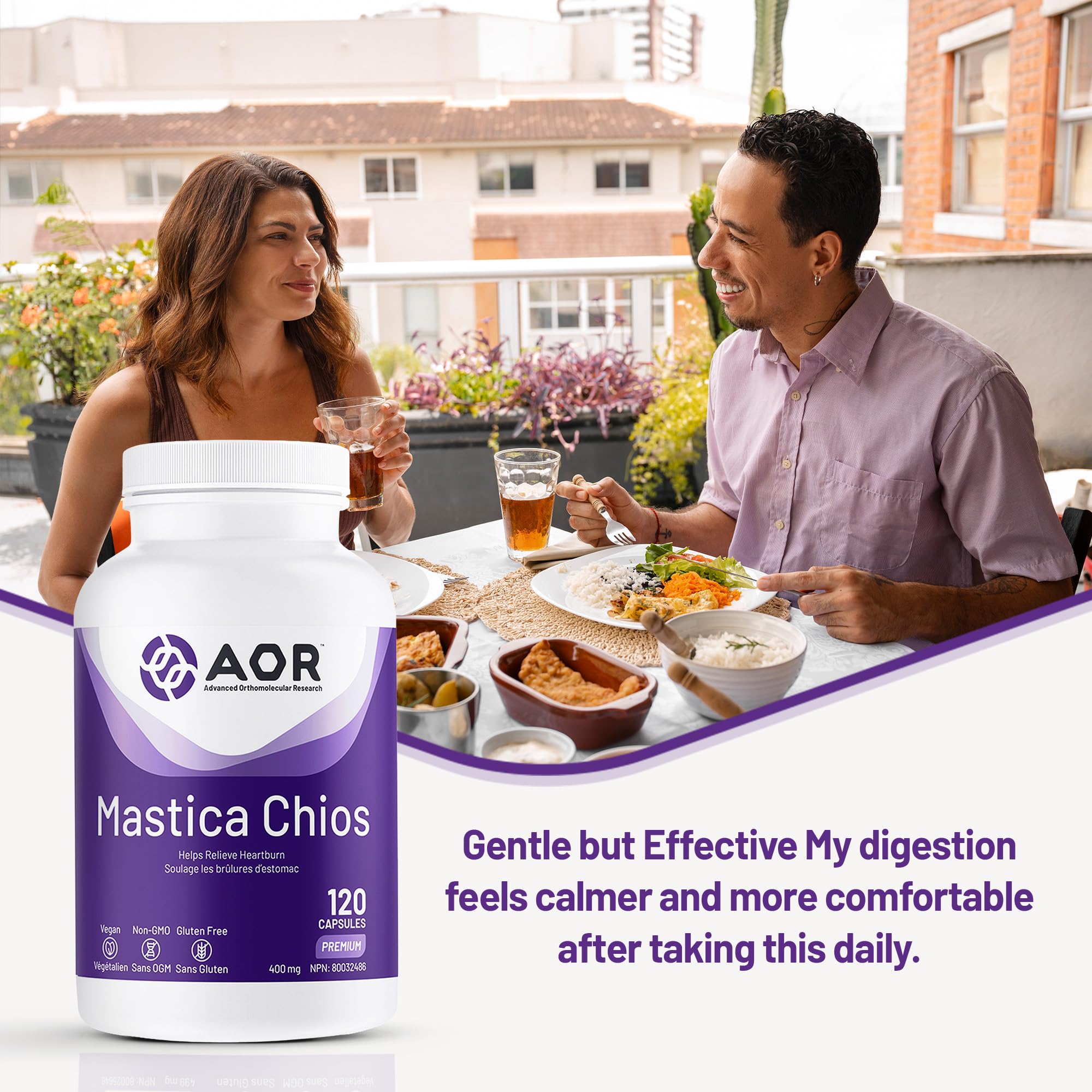 AOR Mastica Chios Gélules Végétaliennes 400 mg, 120 Comprimés, Approvisionnement de 40 Jours – Gomme de Mastic Pure de l'Arbre à Pistache Grec – Soutient le Confort Digestif – Supplément de Gomme de Mastic Chios pour l'Estomac et l'Intestin