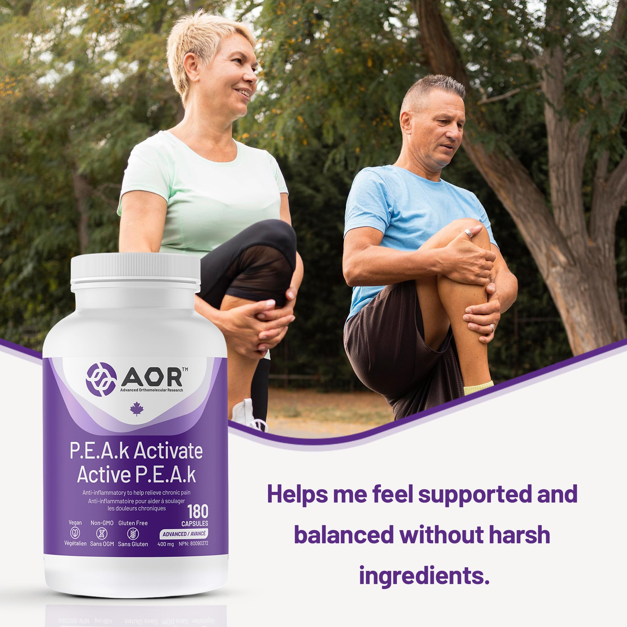 AOR P.E.A.K Activate 400 mg – Supplément de palmitoyléthanolamide (PEA) pour le confort et le bien-être – Sans OGM et végétalien – Supplément de PEA pour un bien-être équilibré et un soutien quotidien
