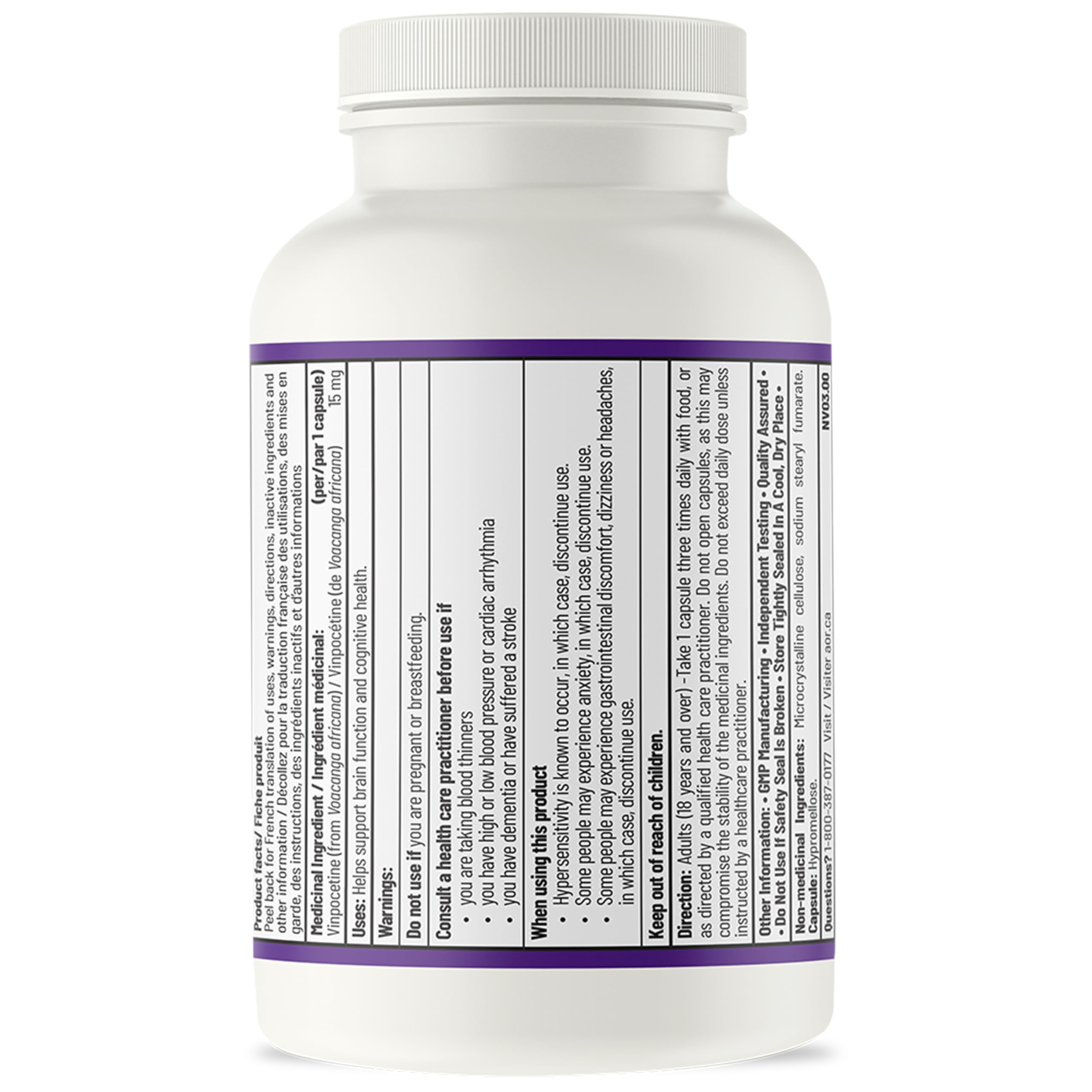 AOR Vinpo-15 15mg, 90 Capsules 30-Day Supply - Brain Function & Focus Support - Vegan, Non-GMO & Gluten-Free - Cognitive Health, Boosts Mental Clarity, Promote Healthy Circulation & Non-Ginkgo Formula