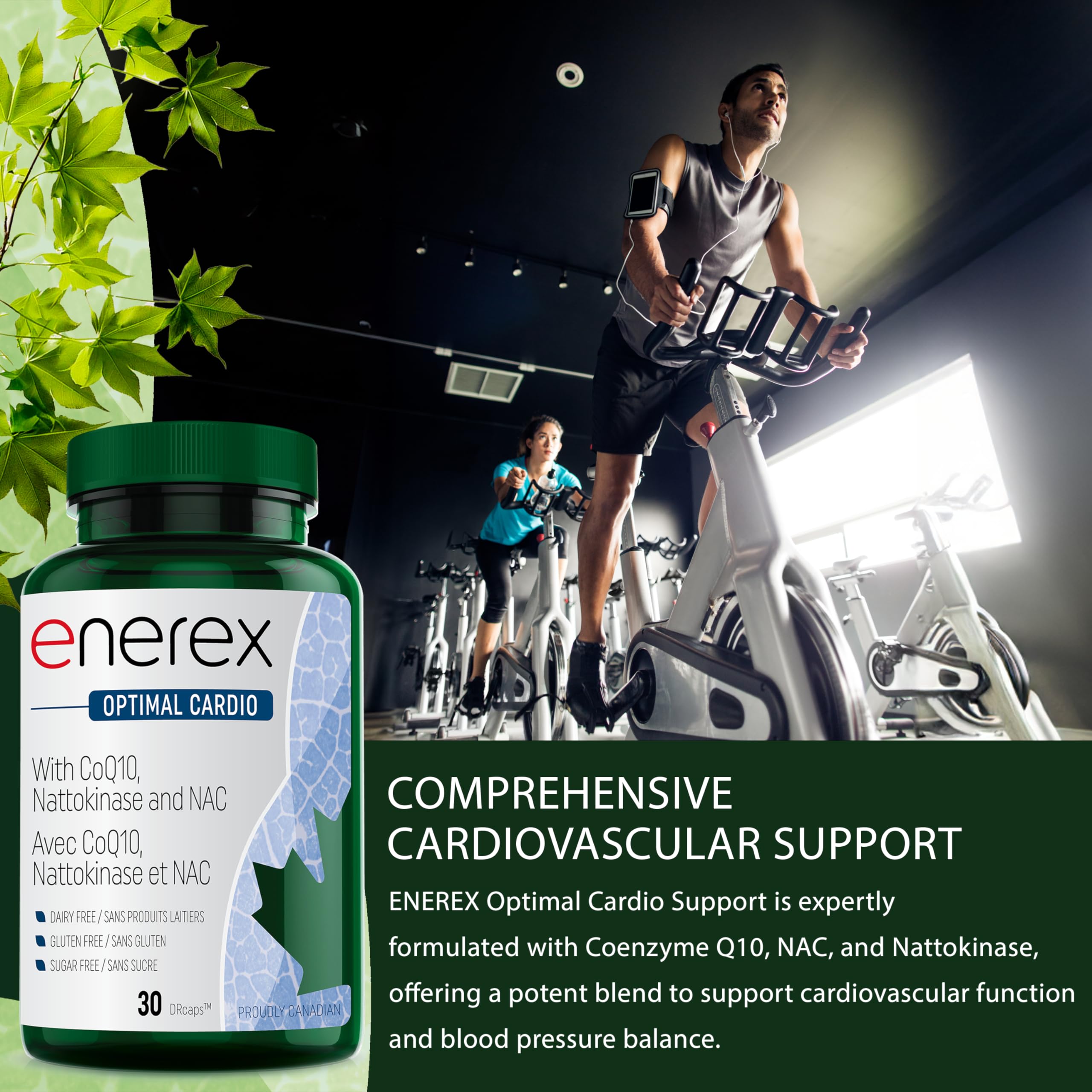 ENEREX Optimal Cardio Support, 30 DRCaps - Enrichi en Coenzyme Q10, Nattokinase & L-5-MTHF, Soutient la fonction cardiovasculaire, l'équilibre de la pression artérielle, Formule riche en antioxydants et en folate