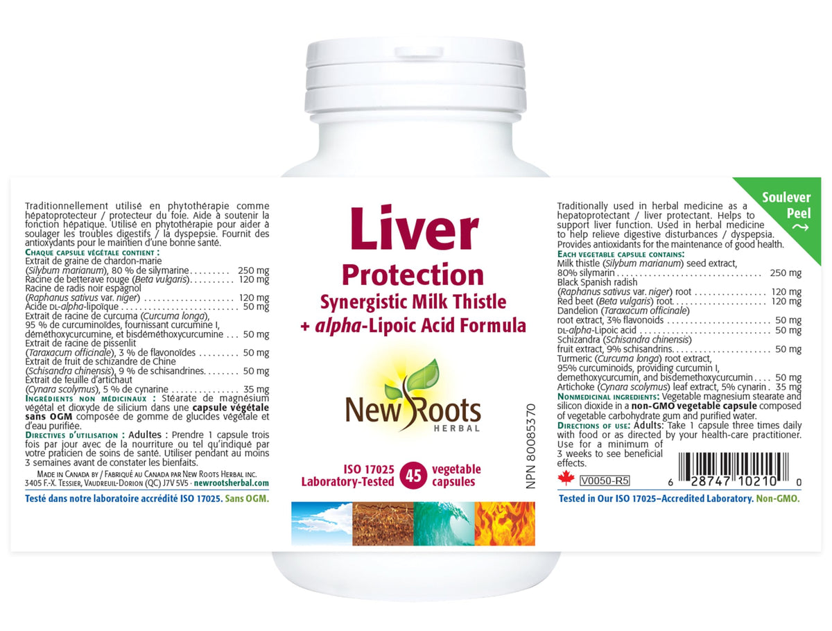 New Roots Herbal Milk Thistle Supplement, Alpha Lipoic Acid, 45 Capsules