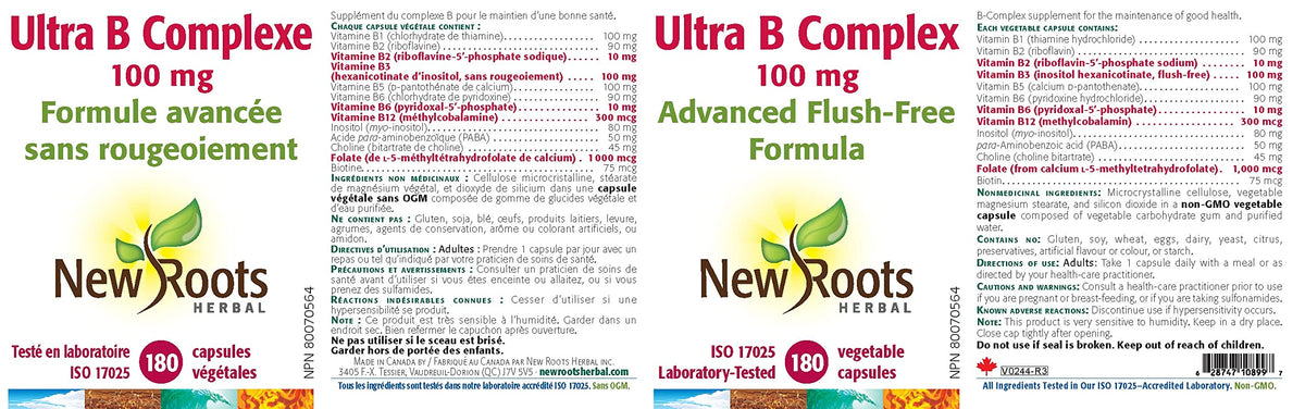 New Roots Herbal Ultra B Complex Supplement, Flush Free, 180 Capsules