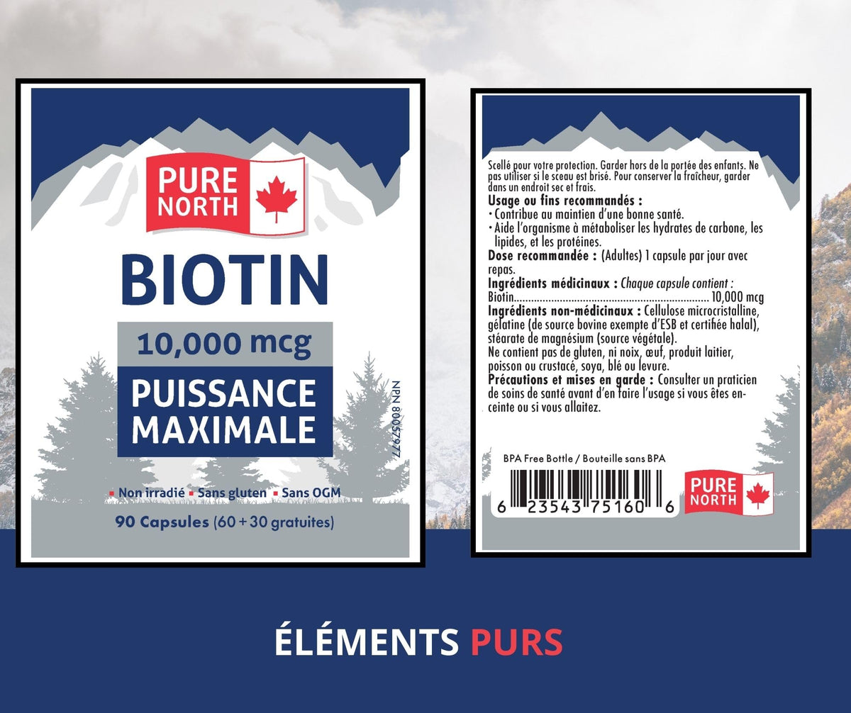 Pure North Naturals Biotin 10,000 mcg 90 Caps 90-Day Supply for Vibrant Growth & Radiance - Vegan, Non-GMO & Gluten-Free - Healthy Hair, Skin & Nails - Supports Brain Function & Cardiovascular System