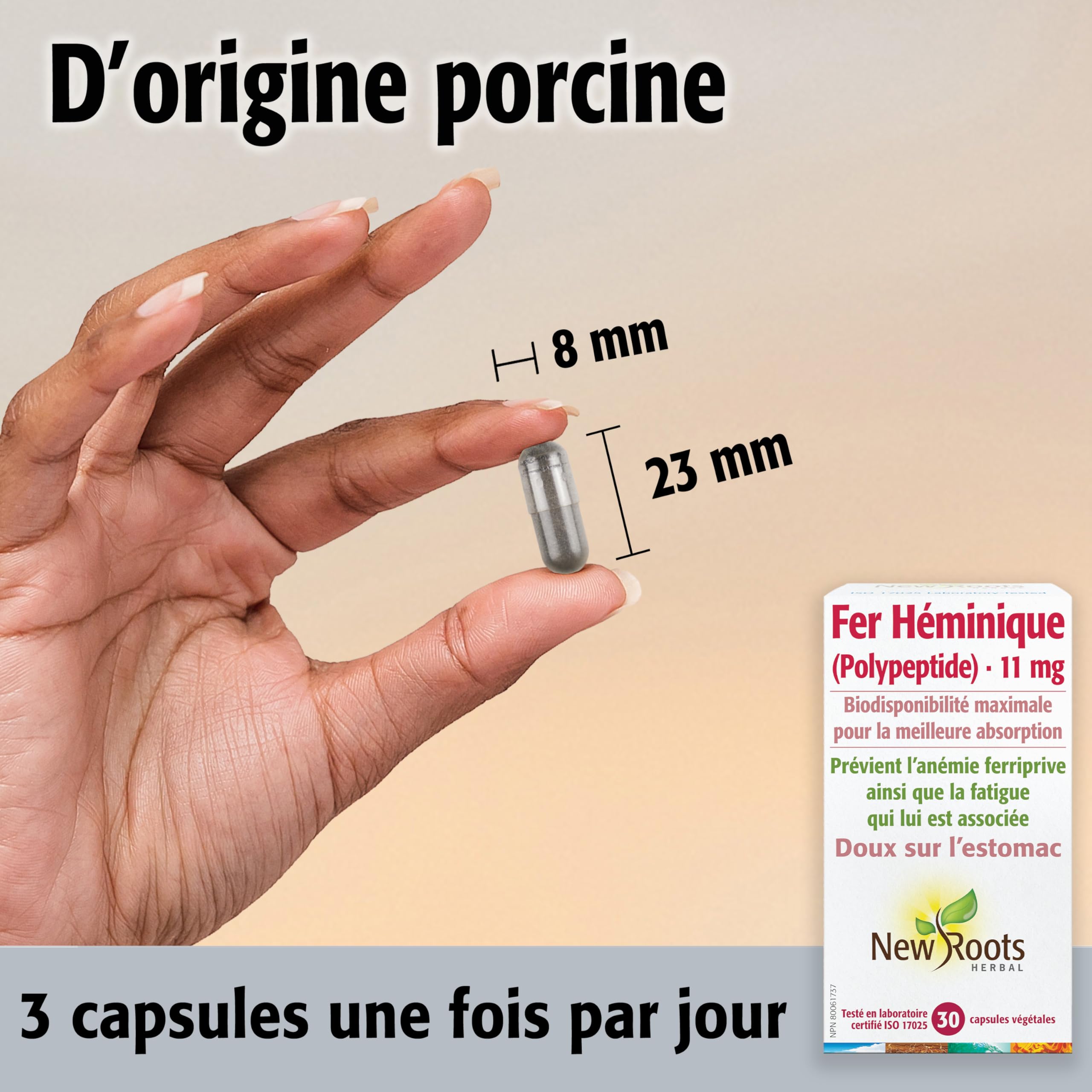 New Roots Herbal Heme Iron Supplement, 30 Veg Capsules, Iron & Vitamin C for Enhanced Absorption, Promotes Iron Levels & Red Blood Cell Function, Non-GMO, Gentle on Digestion & Easy to Take