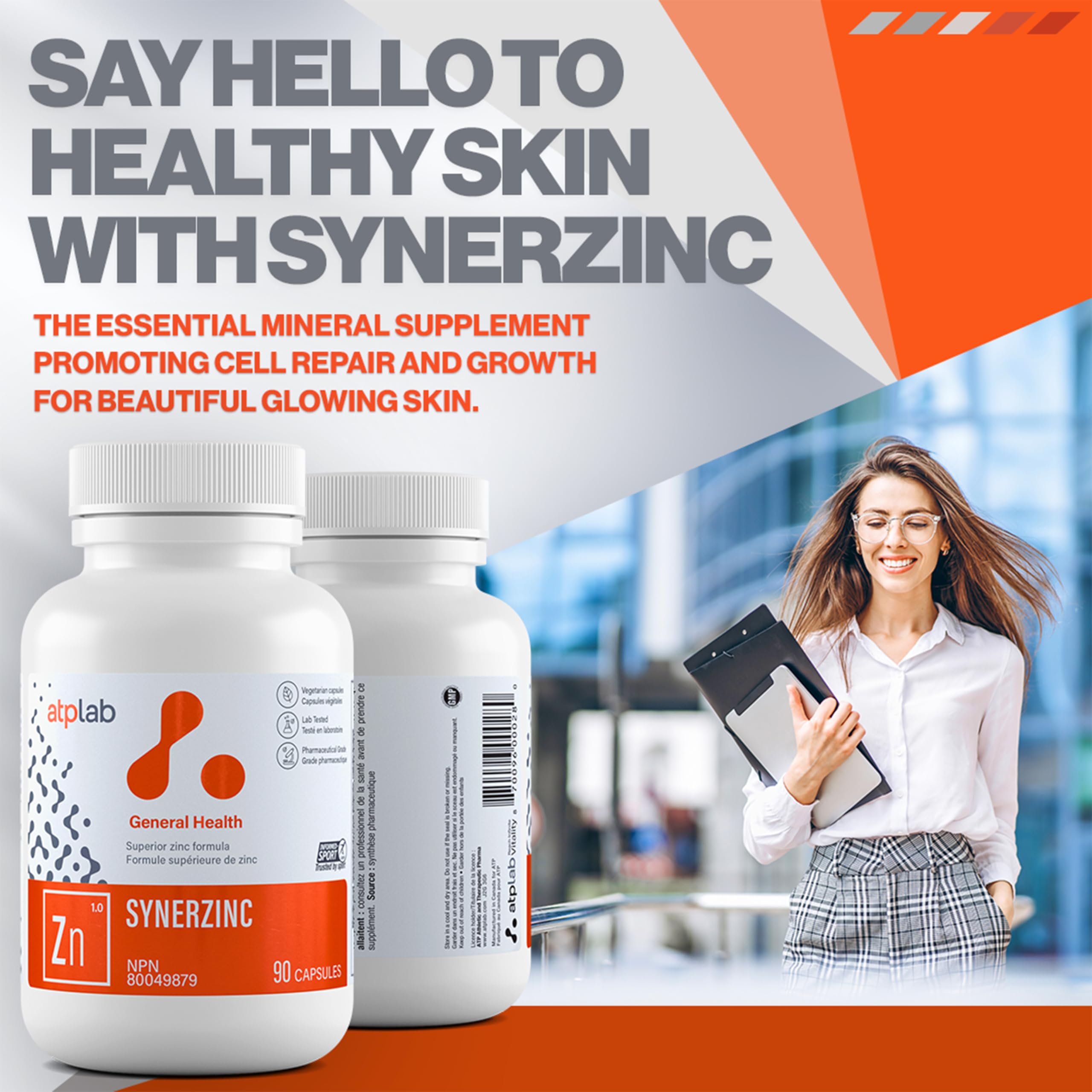 ATP LAB - Synerzinc, 90 Capsules 90-Day Supply - Zinc Supplement An Essential Mineral - Helps to Maintain Healthy Skin and Immune Function - Helps to Produce and Repair Connective Tissue
