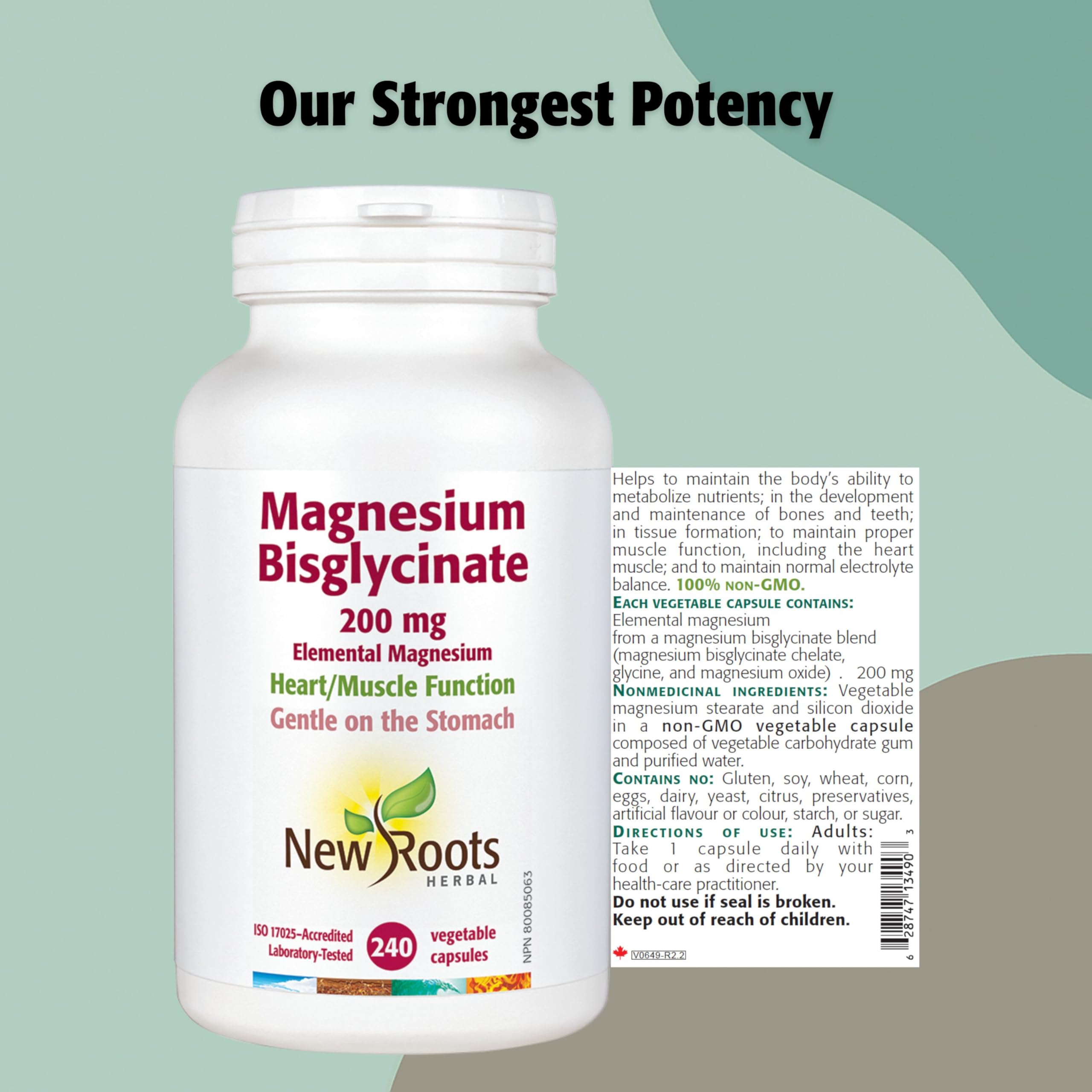New Roots Herbal Bisglycinate de Magnésium, 120 Capsules Fourniture de 120 Jours - Magnésium Élémentaire de 200mg pour le Sommeil, le Cœur, la Fonction Musculaire, l'Équilibre Électrolytique et la Santé Osseuse - Doux pour l'Estomac - Sans OGM