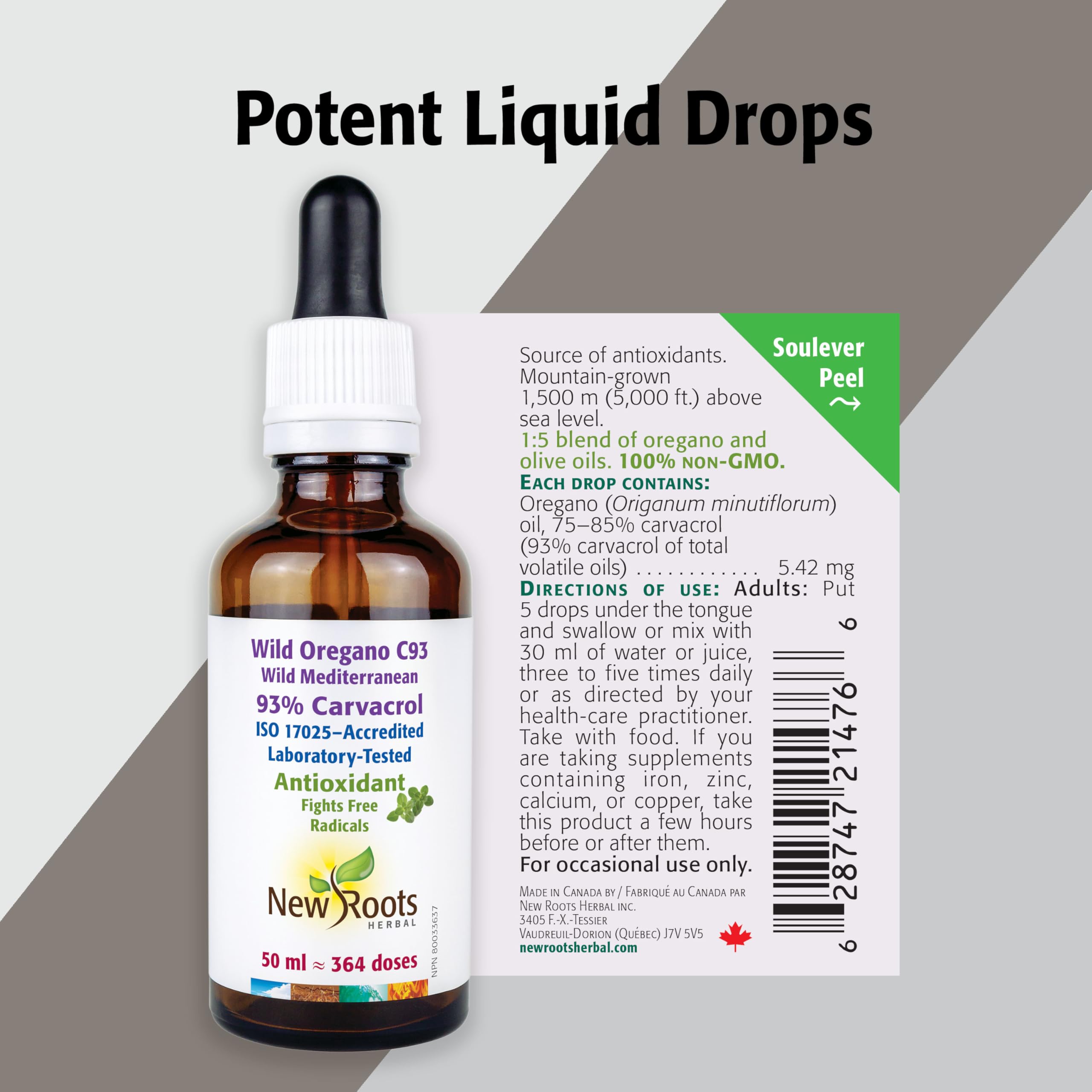 New Roots Herbal - Wild Oregano C93, 15ml Liquid Drops 109-Servings - Wild Mediterranean 93% Carvacrol - Organic Olive Oil Blend - Steam-Distilled, Wild-Crafted Oregano Oil from Origanum Minutiflorum