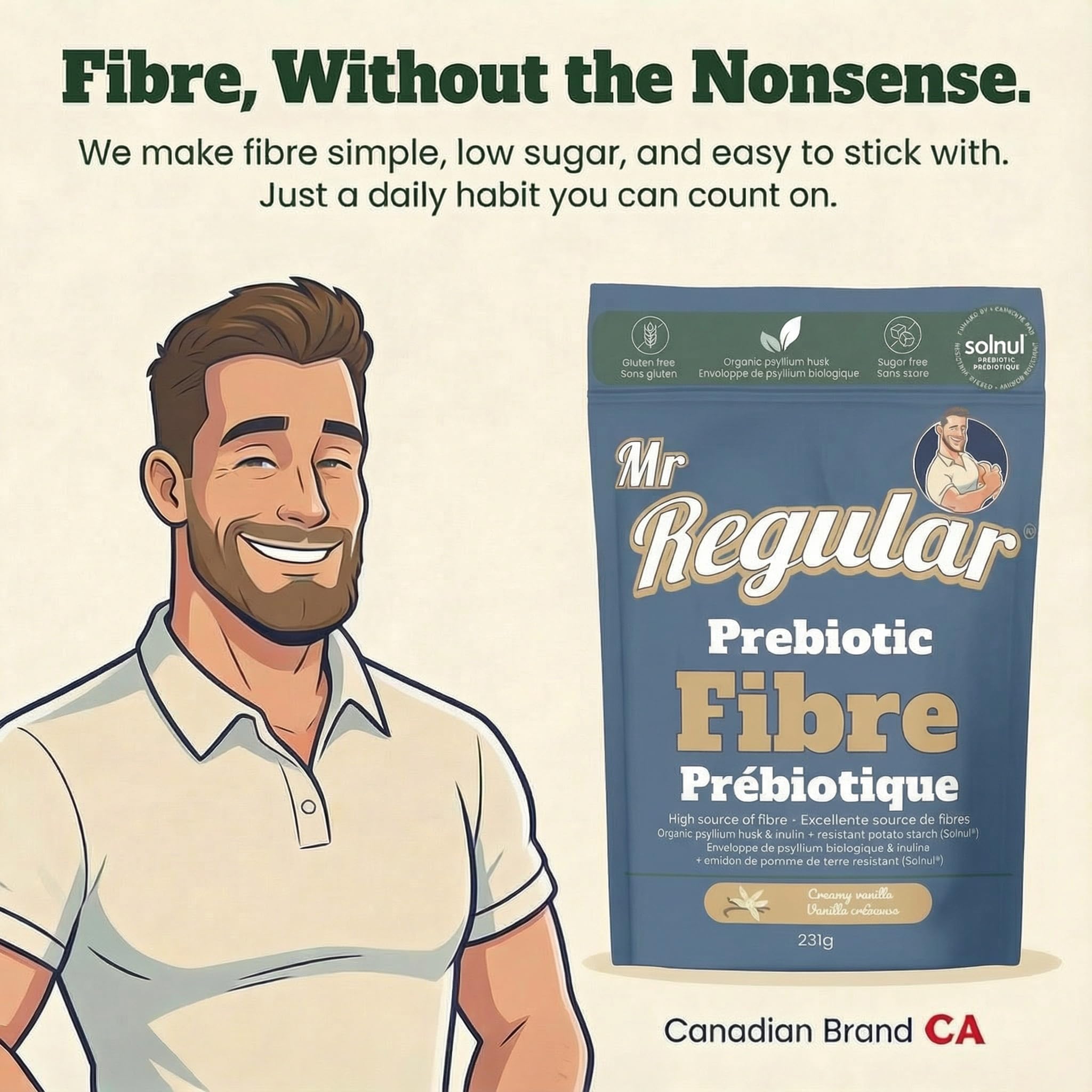 Mr. Regular Prebiotic Fibre Powder 231g 21-Servings | Organic Psyllium Husk & Resistant Potato Starch Blend | High Source of Fibre | Sugar Free & Gluten Free