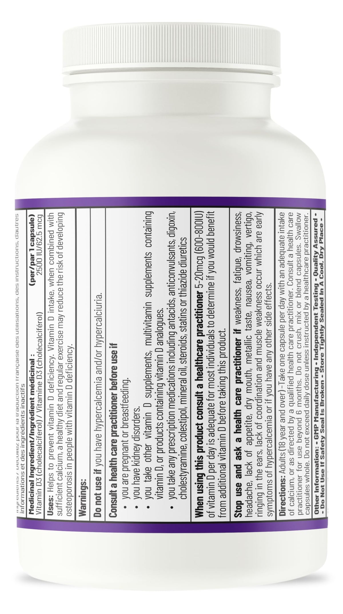 AOR Vitamin D3 2500 IU Capsules, Vitamin D, 60 Capsules, 60 Day Supply