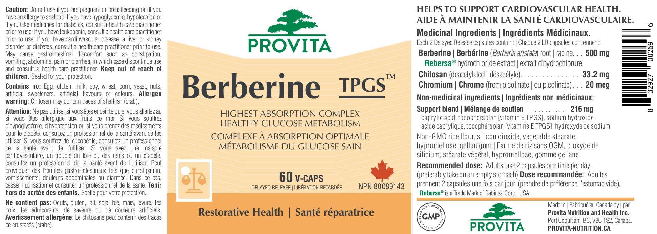 Berberine™ - Régulateur de glucose par Provita | Régulation de la glycémie, active l'AMPK pour une perte de poids potentielle | Libération prolongée pour une absorption maximale | berbérine 500mg