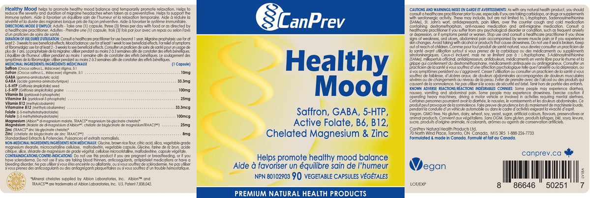 CanPrev Healthy Mood, Saffron & 5HTP, Zinc, 90 Caps, 30 Day Supply