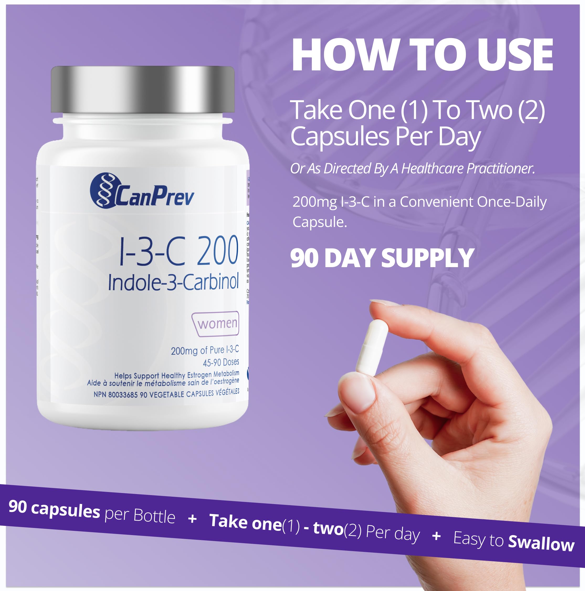CanPrev Indole-3-Carbinol 200mg, 90 V-Caps, 90 jours d'approvisionnement - Supplément de soutien hormonal pour femmes, favorise l'équilibre œstrogénique, soutient la santé de la peau et des seins, soutien antioxydant - Convient aux végétaliens