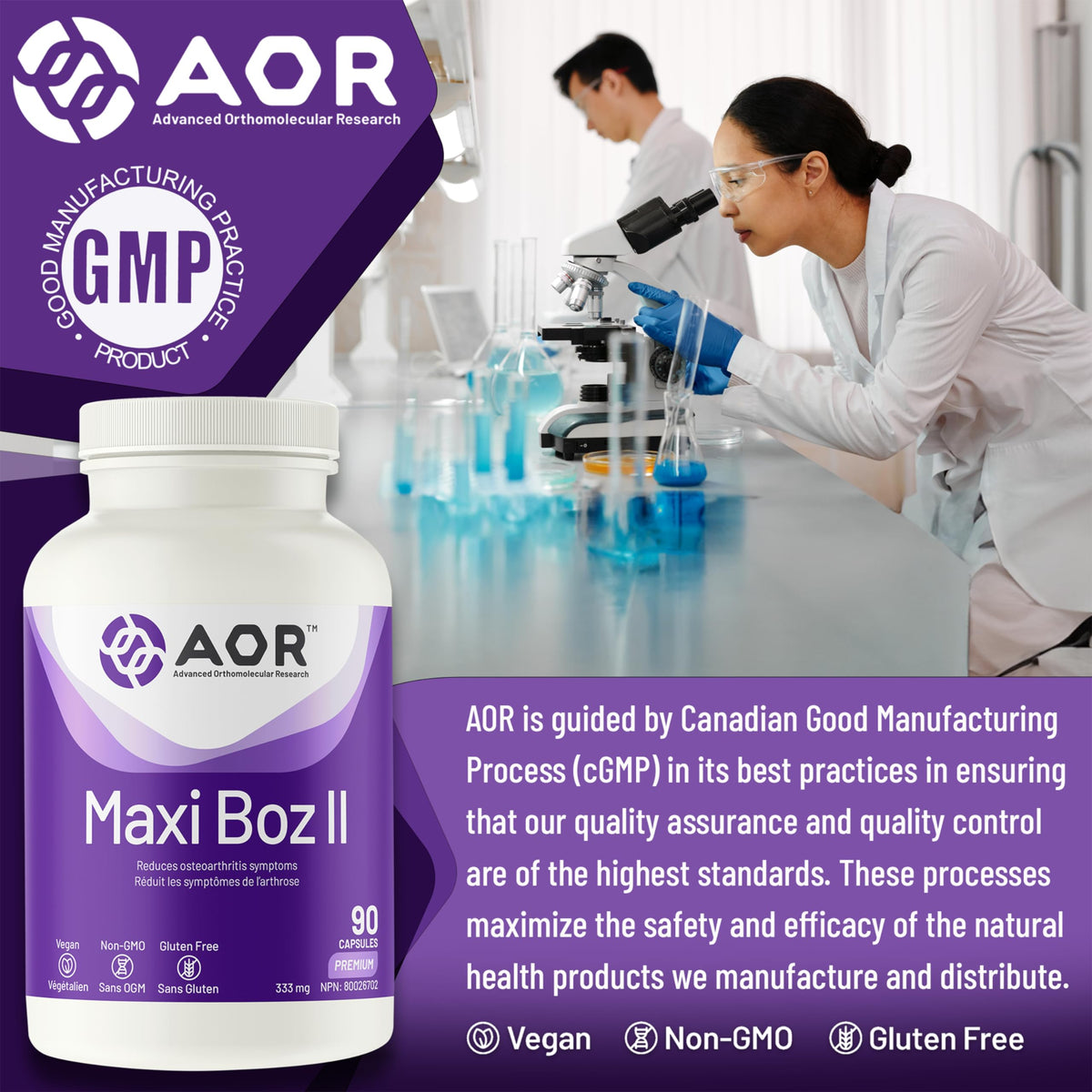 AOR Maxi-Boz II Vegan Gluten Free Boswellia Supplement, 333 mg, 90 Capsules