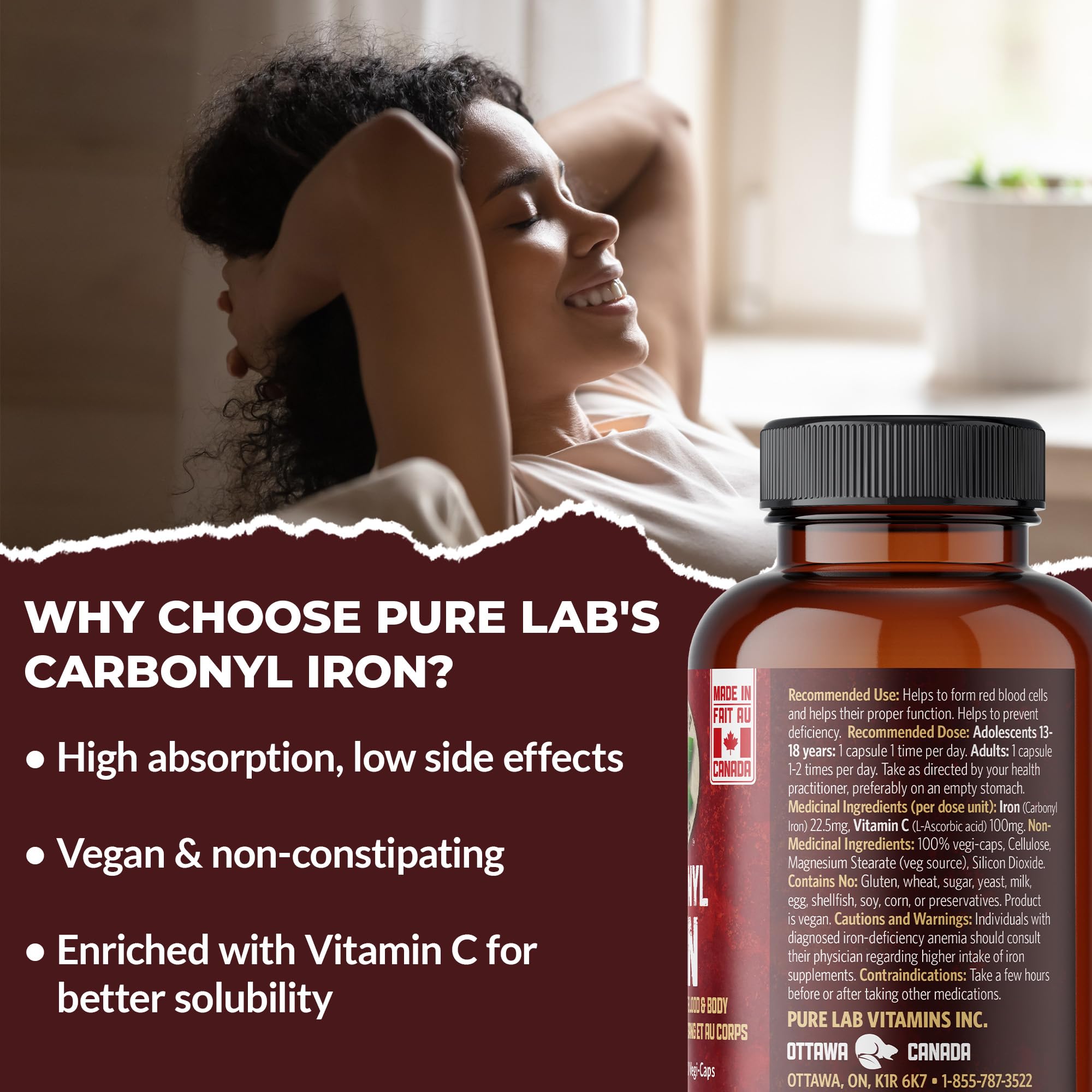 Pure Lab Vitamins Fer Carbonyle – Aide à la formation des globules rouges et à la prévention des carences