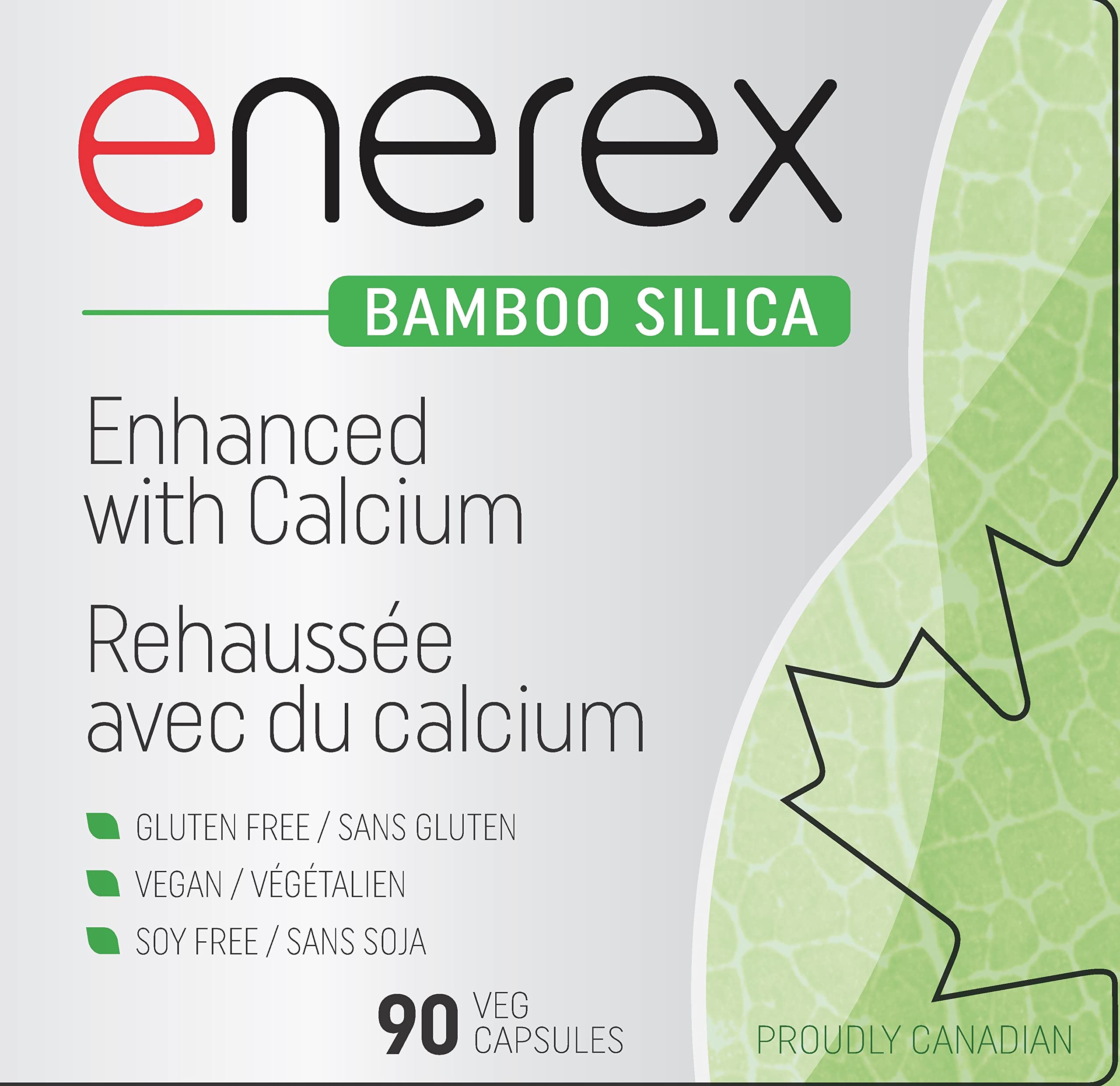 ENEREX Bamboo Silica with Calcium Citrate - 90 Veggie Capsules for Bone & Dental Support, Enhanced Hair, Skin & Nails Growth - Plant-Based Supplement, Bamboo Extract & Organic Silica
