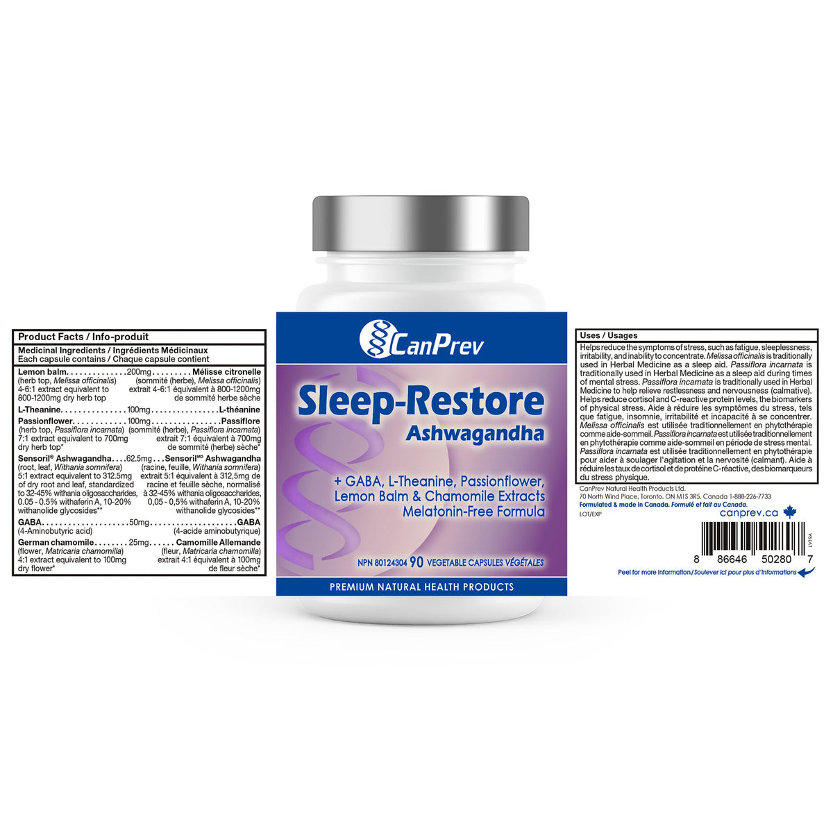 CanPrev Sleep-Restore Ashwagandha Capsules, 90 Capsules, 45-Day Supply