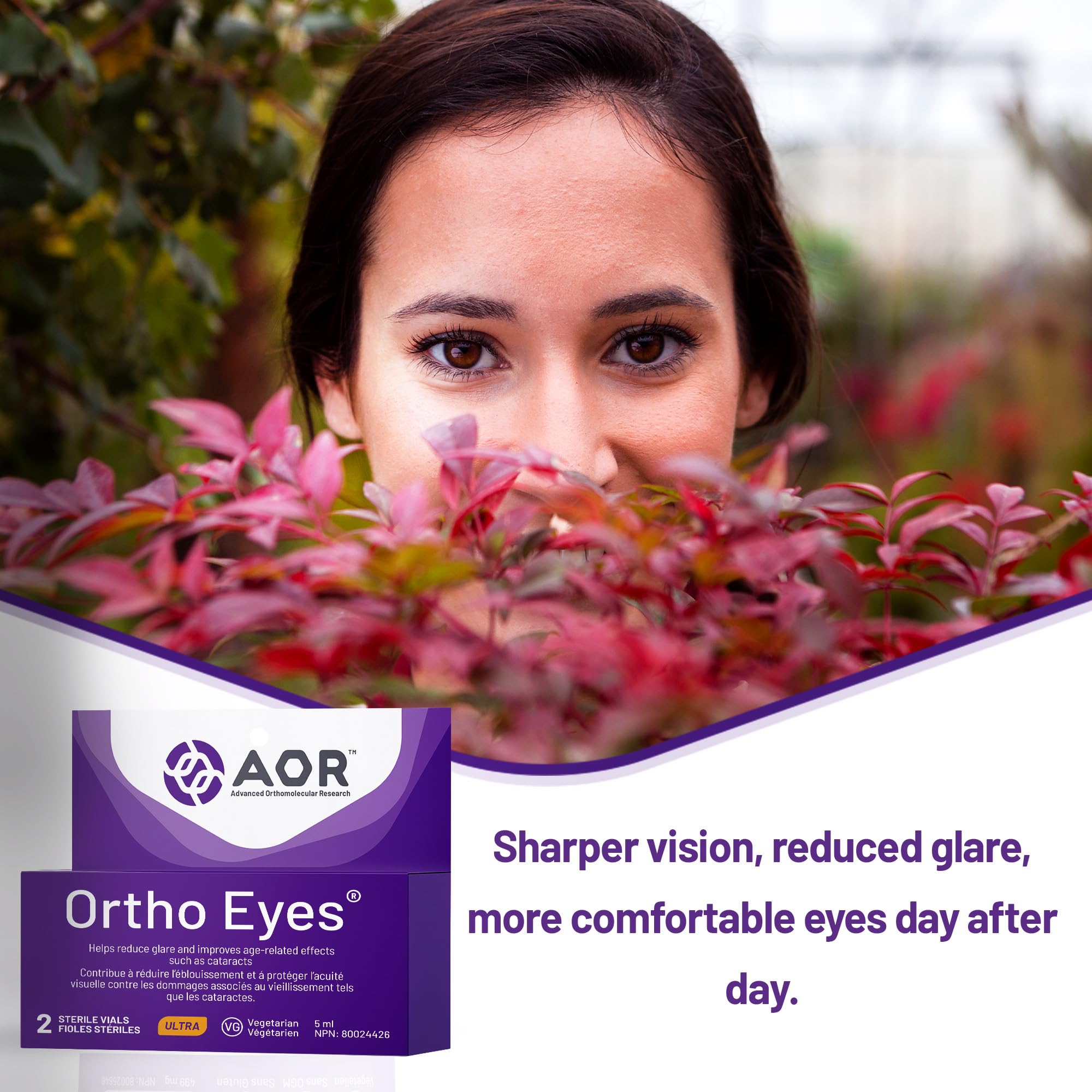AOR Ortho Eyes 2x5ml - Gouttes oculaires NAC N-Acétyl-Carnosine pour une vision claire, supplément oculaire pour la sensibilité à la lumière - Hydrate et rafraîchit les yeux secs, favorise la clarté visuelle et le confort oculaire