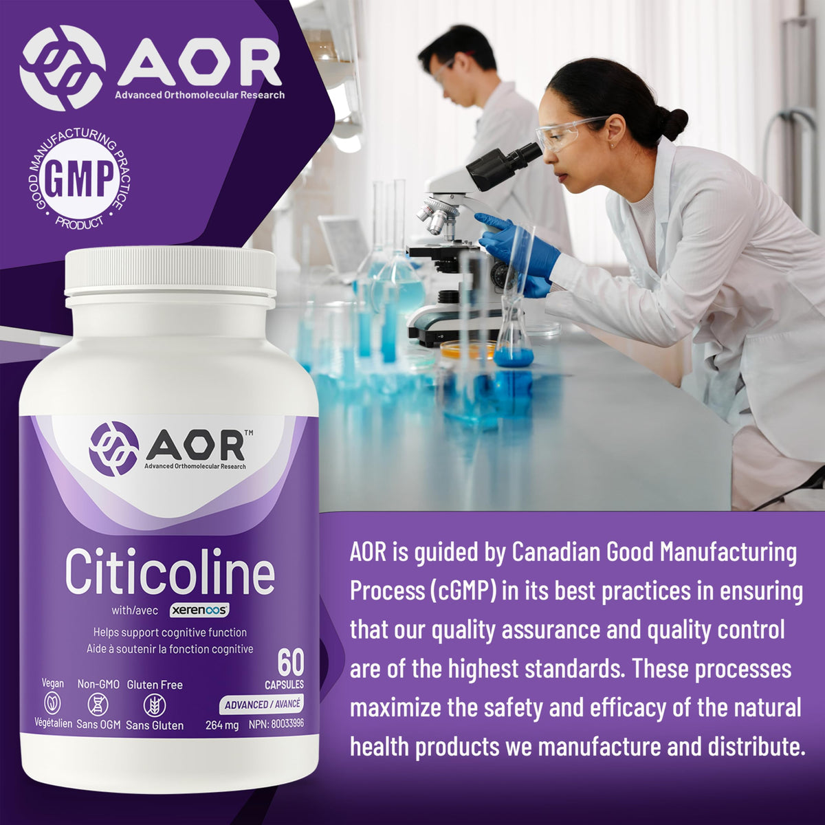 AOR Xerenoos Citicoline Supplement, 250 mg, 60 Capsules, 30-Day Supply