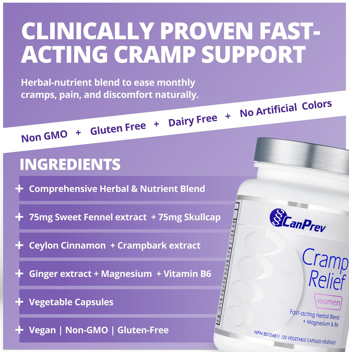 CanPrev Women's Cramp Relief Capsules, 120 Vegan Capsules, 30 Day Supply