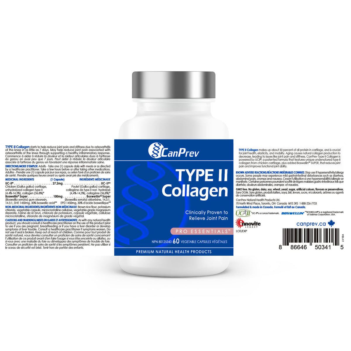 CanPrev Type 2 Collagen Capsules, Gluten Free, 60 Capsules, 60-Day Supply