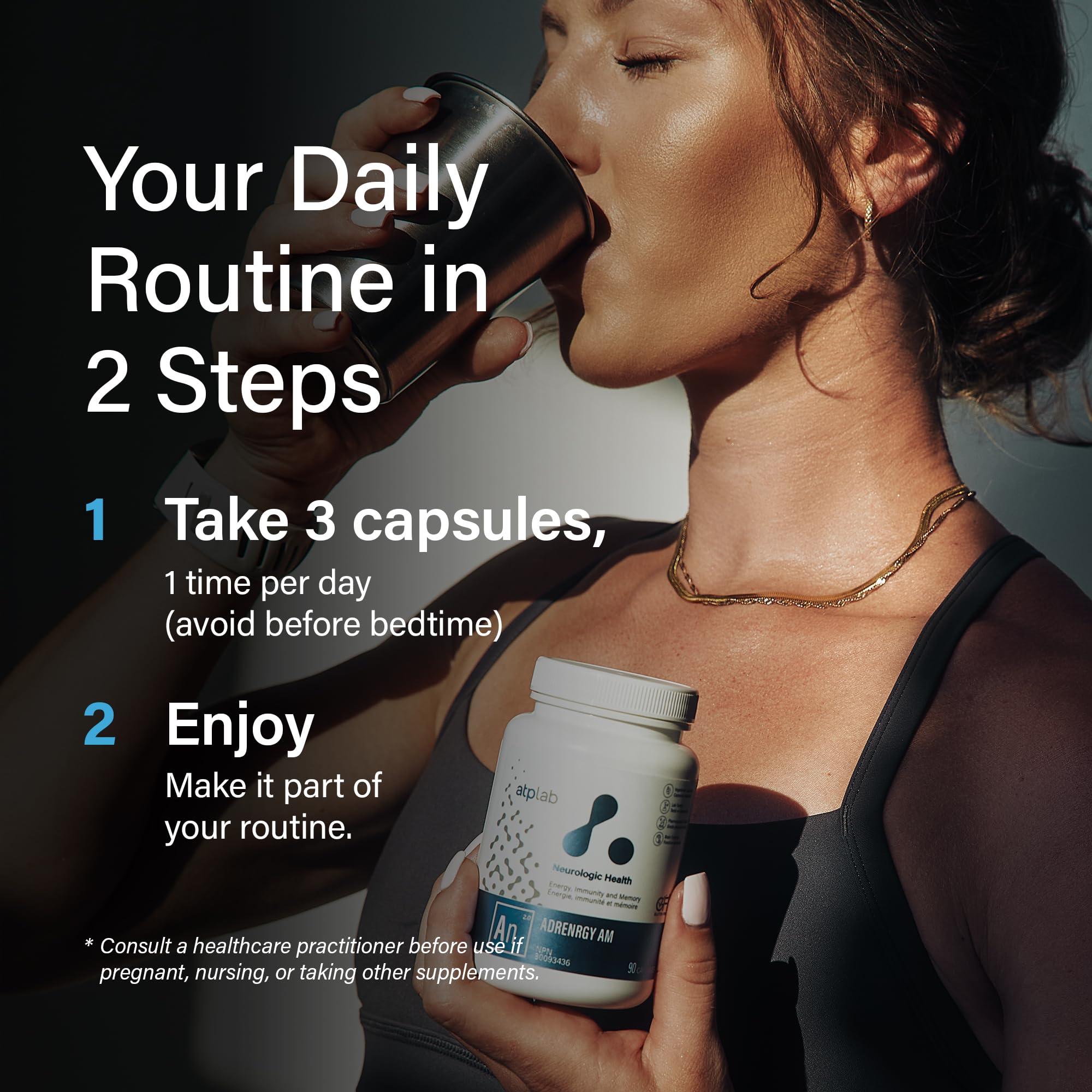 ATP LAB AdrenRGY AM, 90 Caps, 30-Day Supply, Daily Support with Vitamin B5, B12, C, Ashwagandha KSM-66, Rhodiola & Eleuthero, Supports Balanced Cortisol, Adrenal Function, Metabolism & Immune Function