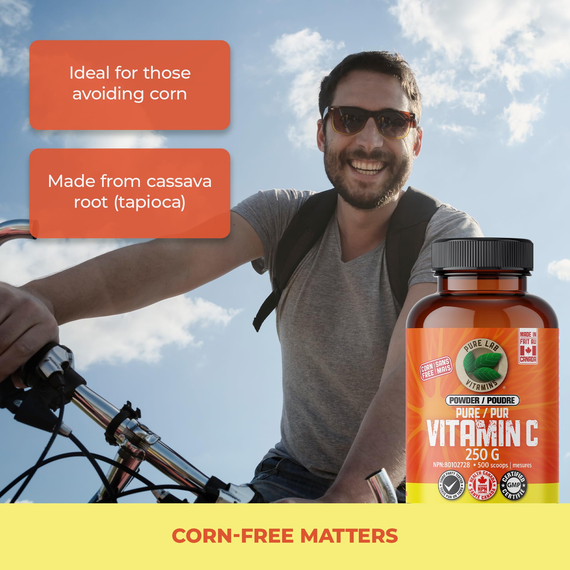 Pure Lab Vitamins Vitamine C sans maïs - Poudre de 500 mg, 250 g