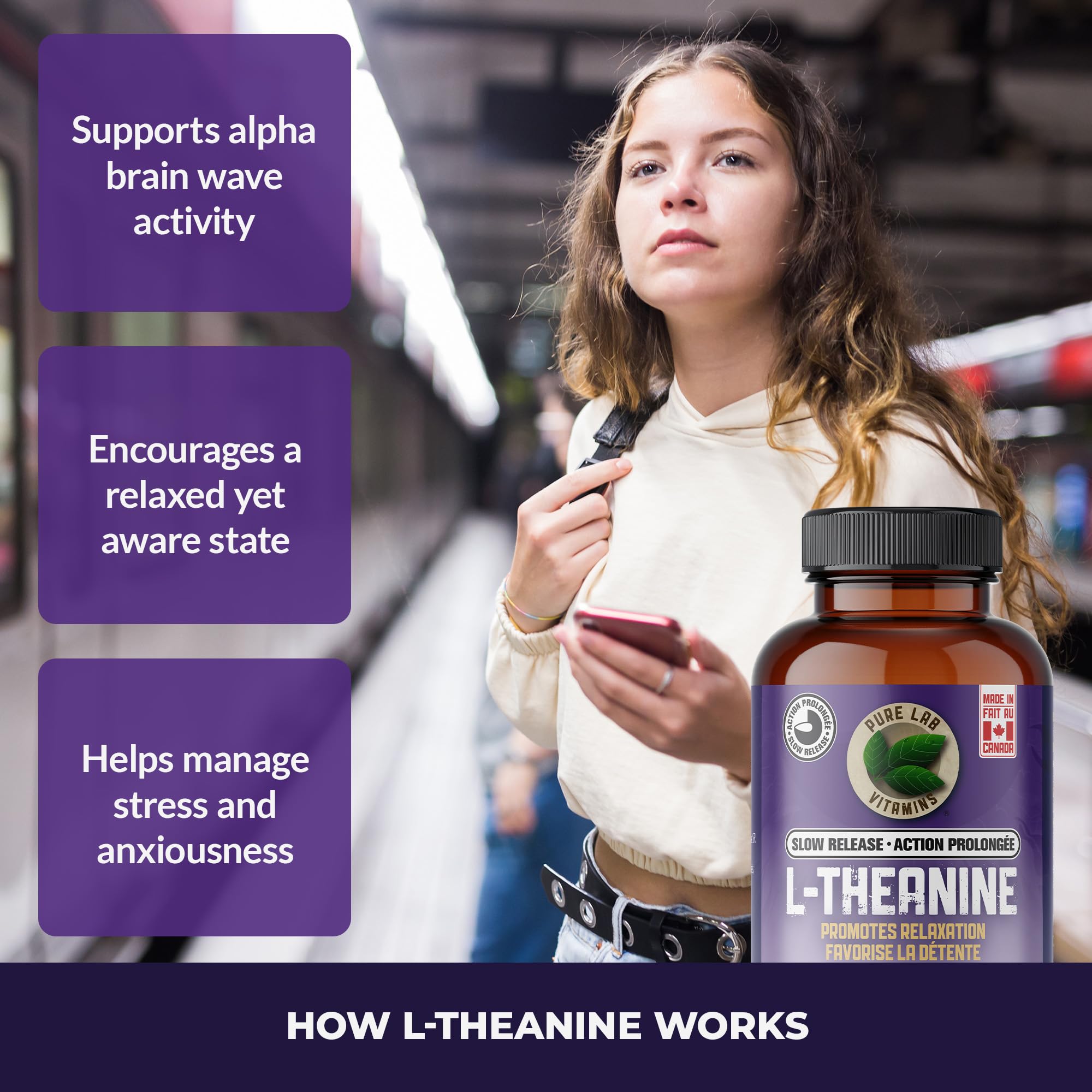 Pure Lab Vitamins | L-théanine à libération lente 200 mg