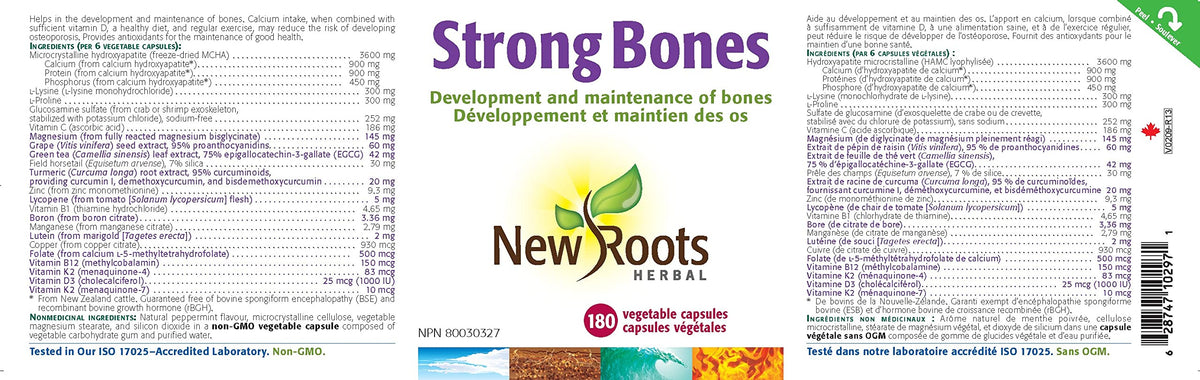 New Roots Herbal Strong Bones Calcium, Boron, 180 Capsules, 90 Day Supply