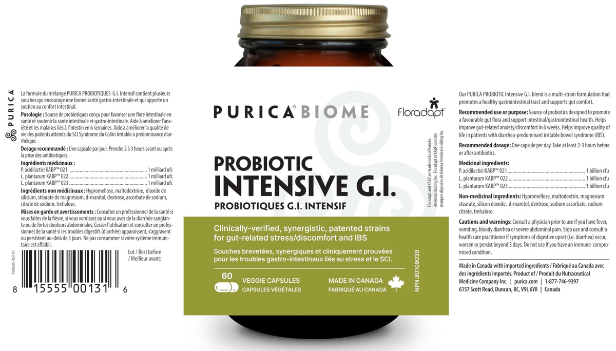 PURICA Floradapt GI Daily Probiotic Capsules, 3 Billion CFU, 60 Day Supply