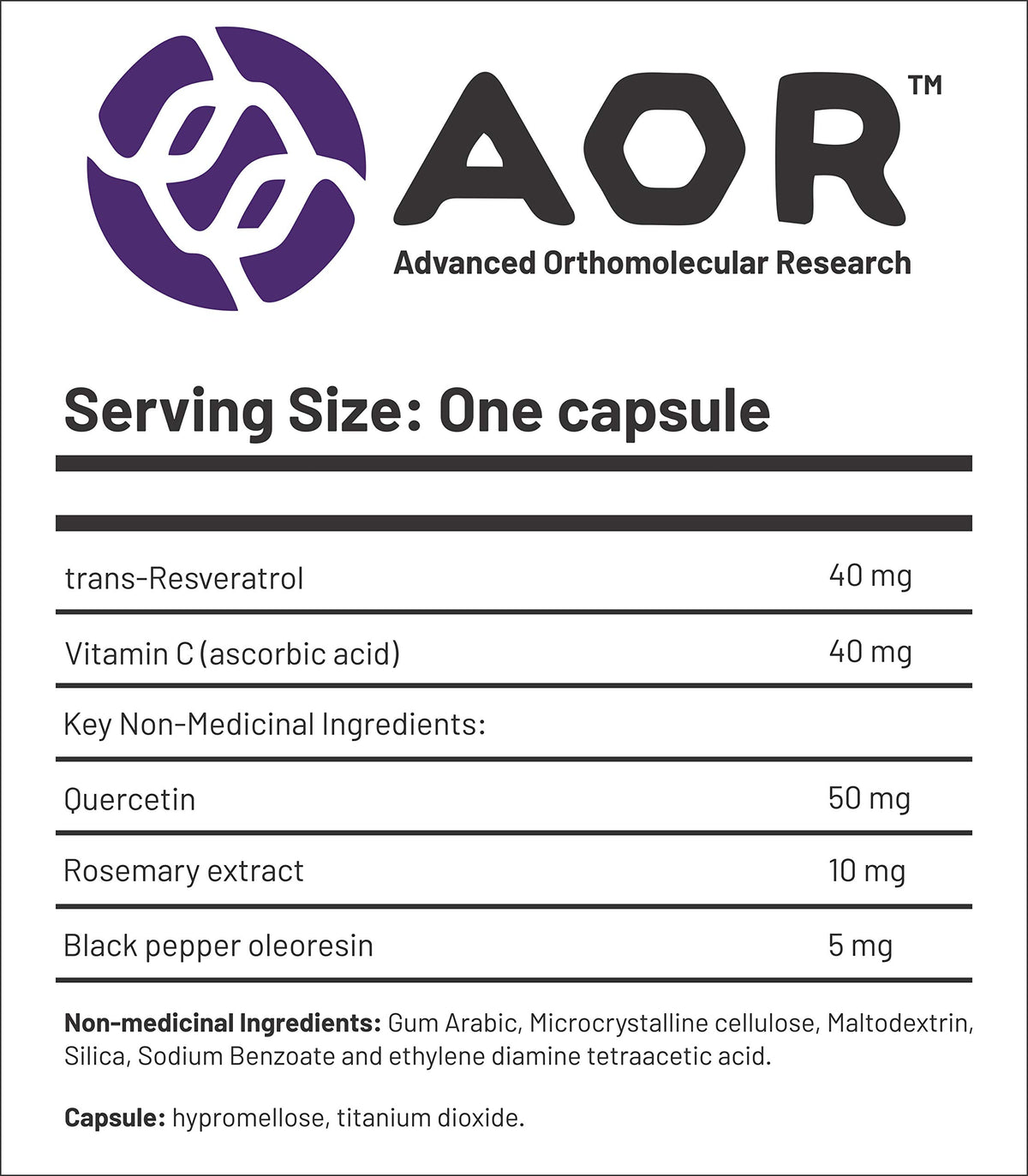 AOR Acta-Resveratrol, Quercetin Supplement with Resveratrol, 80mg, 90 Caps